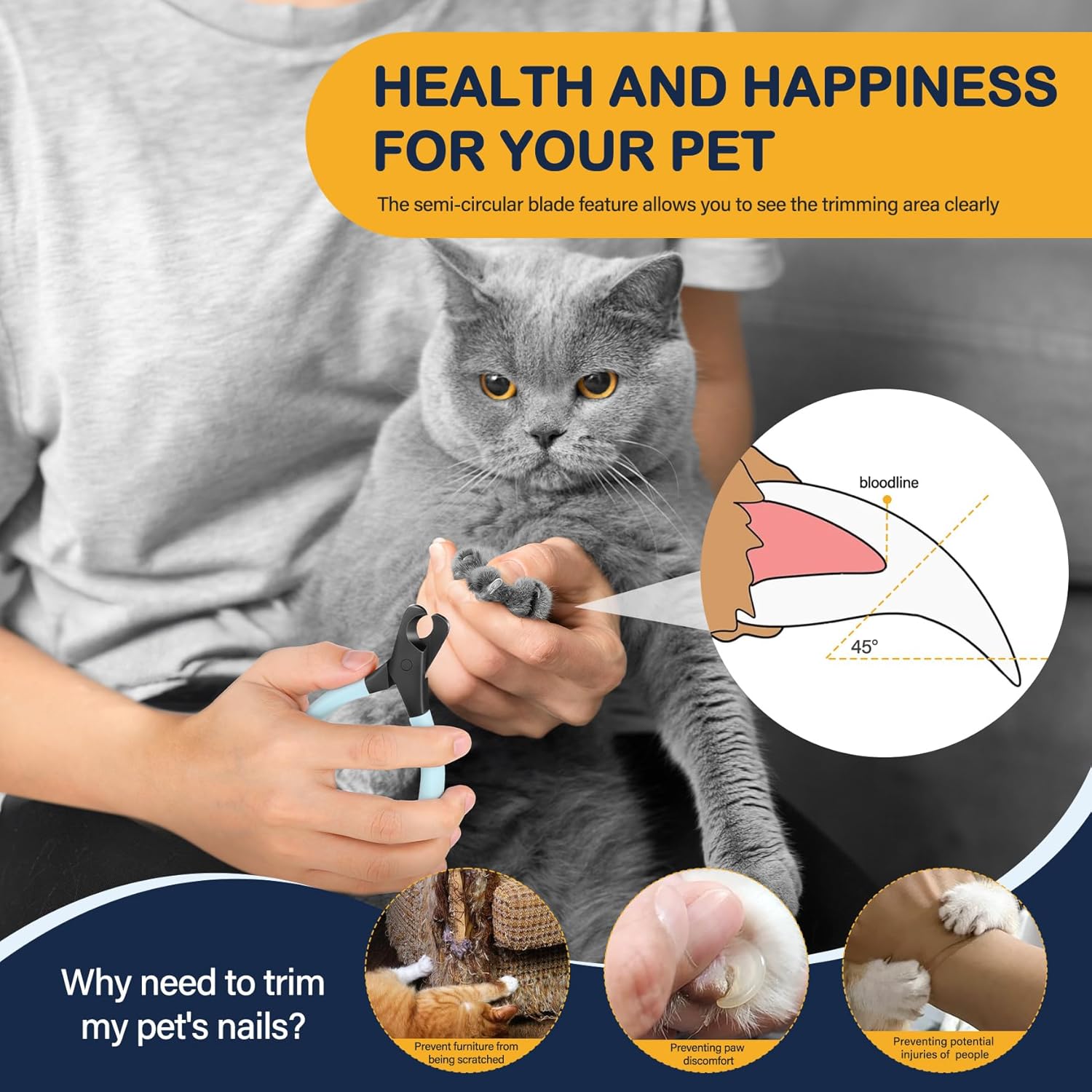BEZOX Professional Pet Nail Clippers, Premium Sharp & Safe Pets' Paw Trimmer for Large Dogs and Small Animals, Soft Grip Cat Claw Cutter with Built-in Spring - Blue Handle - Image 6