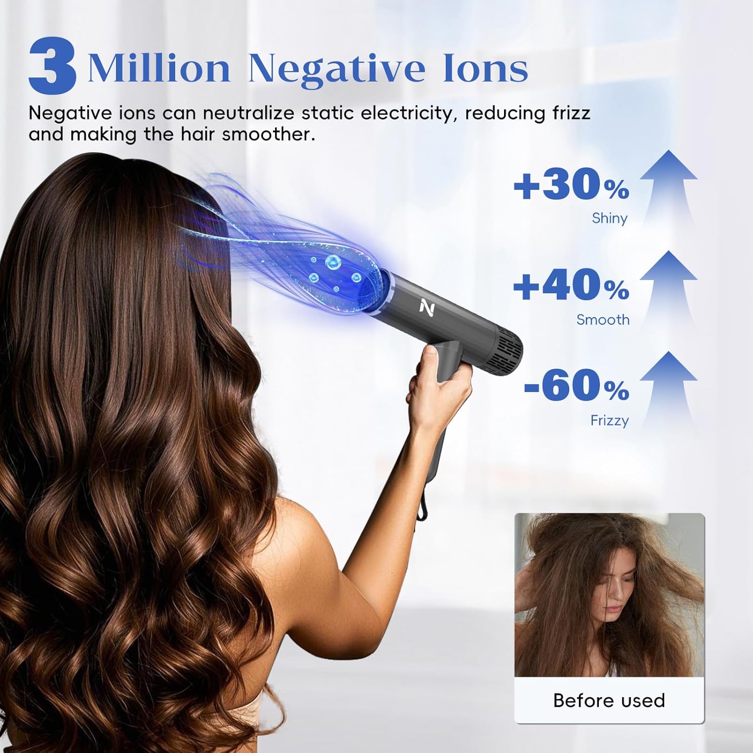 Ionic Salon Hair Dryer with 3 Attachments, 1600W Professional Blow Dryer with 110000RPM High Speed Brushless Motor for Fast Drying, Lightweight, Low Noise, Locking Function, 4 Temps & 3 Speeds - Image 3