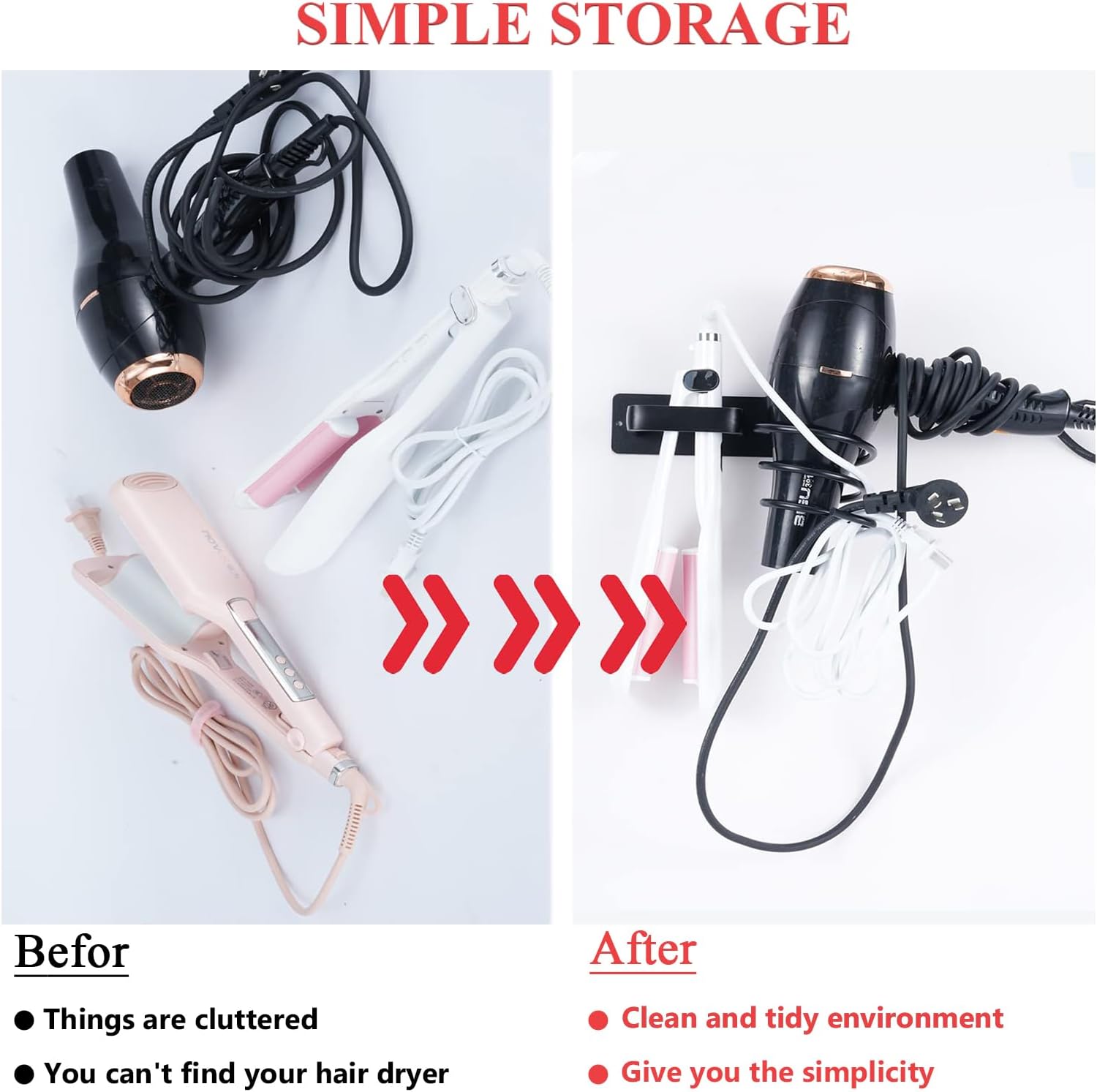 Hair Dryer Holder - Hair Dryer Wall Mount, Aluminum Hair Tool Organizer Wall Mount with Self Adhesive and Drilling Install Options, Flat Iron/Curling Iron/Straightener Holder for Bathroom - Image 8