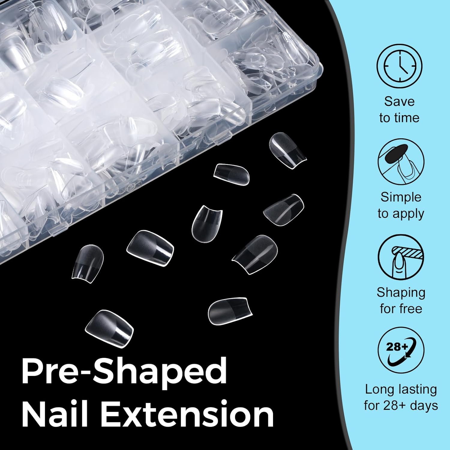 TOMICCA Clear Nail Tips Acrylic Nails 240Pcs Extra Short Coffin Acrylic Nail Kit Pre-shape Full Cover Clear Nails For Nail Extension Home DIY Salon 15 Sizes Gel Nails - Image 7