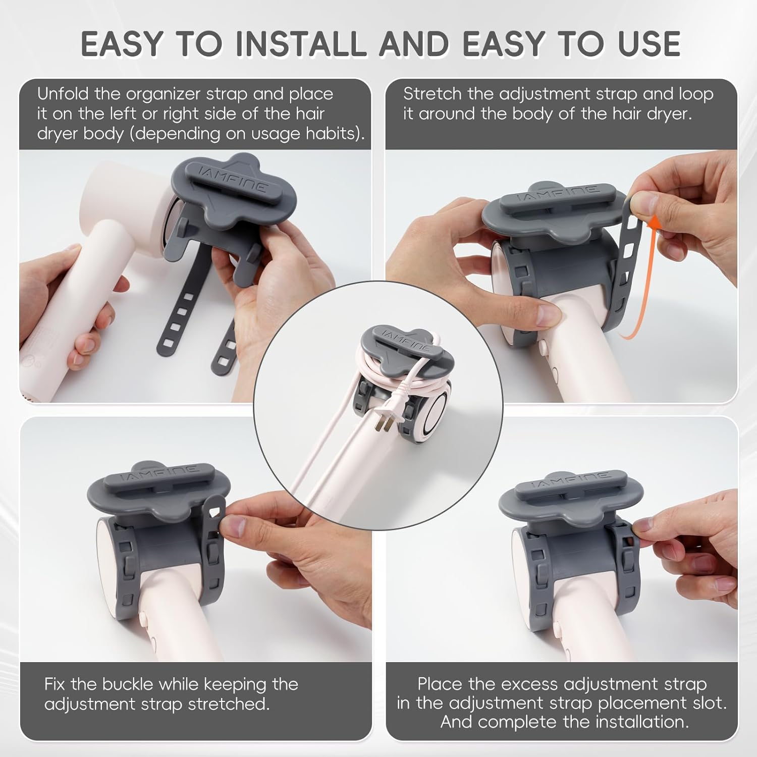 Compact Hair Dryer Cord Organizer - Batheroom Storage & Portable Travel Cord Management Soft Silicone Winder Organizer Wire Wrapper for Easy Home and On-The-Go Use (Gray) - Image 6