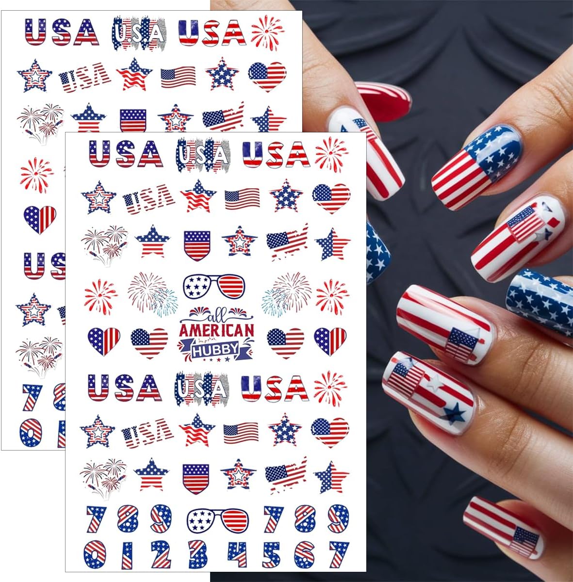 6 Sheets 4th of July Nail Stickers for Nail Art 3D Self Adhesive Independence Day Nail Art Stickers American Flag Stars Letters Fireworks USA Nail Decals Fourth of July Design Sticker for Women - Image 4