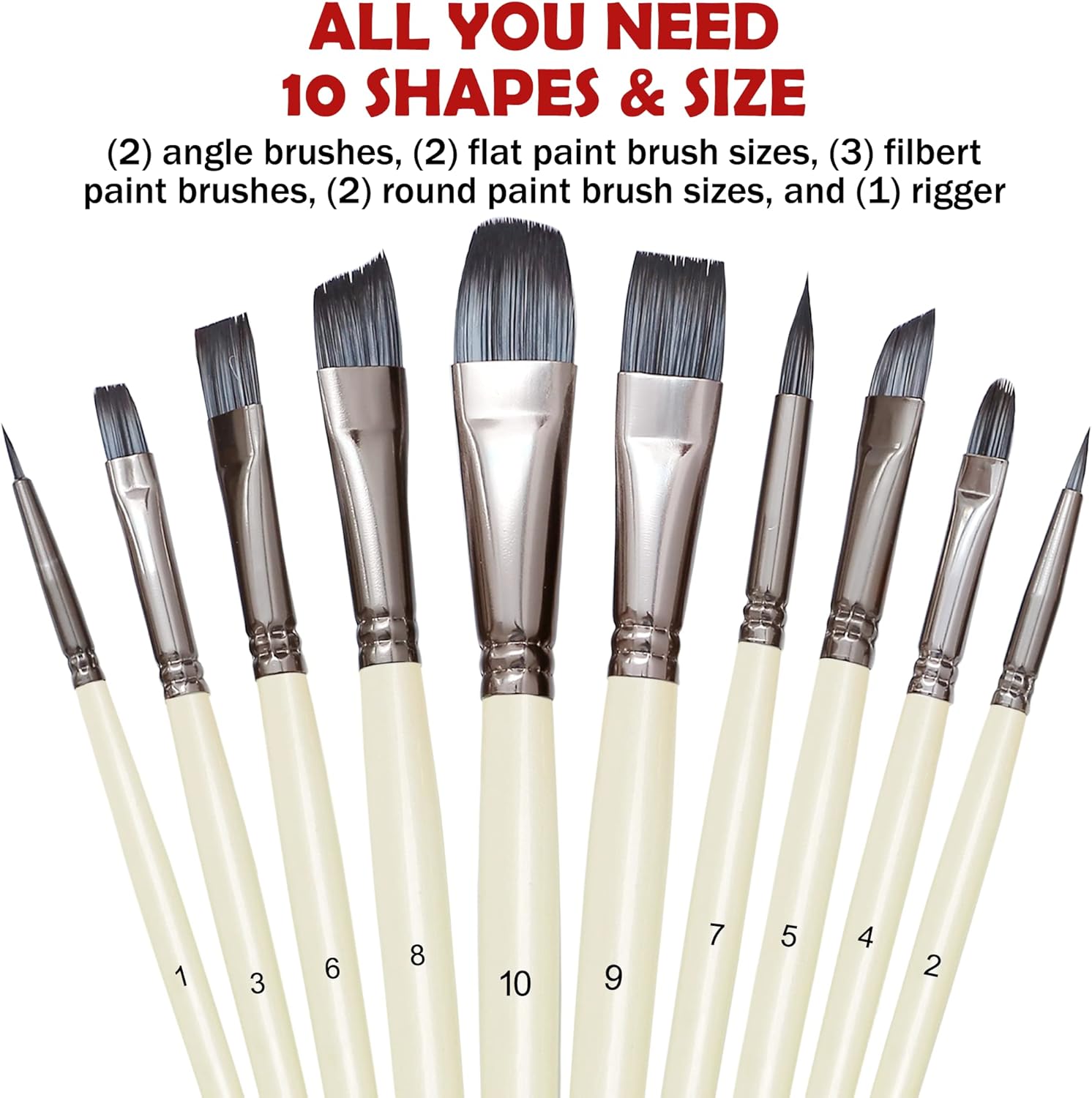 DUGATO Artist Paint Brushes Set 10pcs for Acrylic Oil Watercolor Gouache Paint by Numbers, Art Face and Body Professional Miniatures Painting Kits with Anti-Shedding Nylon Hair Tips Paintbrushes - Image 2