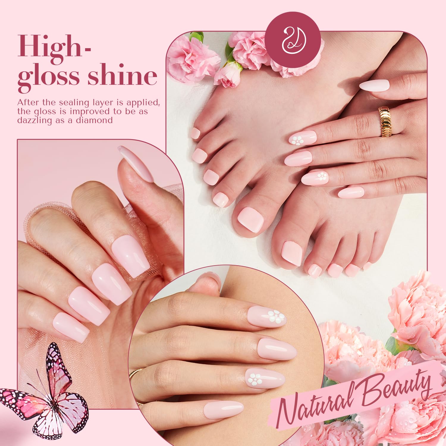 AZUREBEAUTY Nail Polish Set, Nude Pink Jelly Quick Dry Complete Starter Natural Nail Lacquer Strengthening Treatment Kit with Top Coat, 50Pcs Nail Remover Pad for Women - Image 2