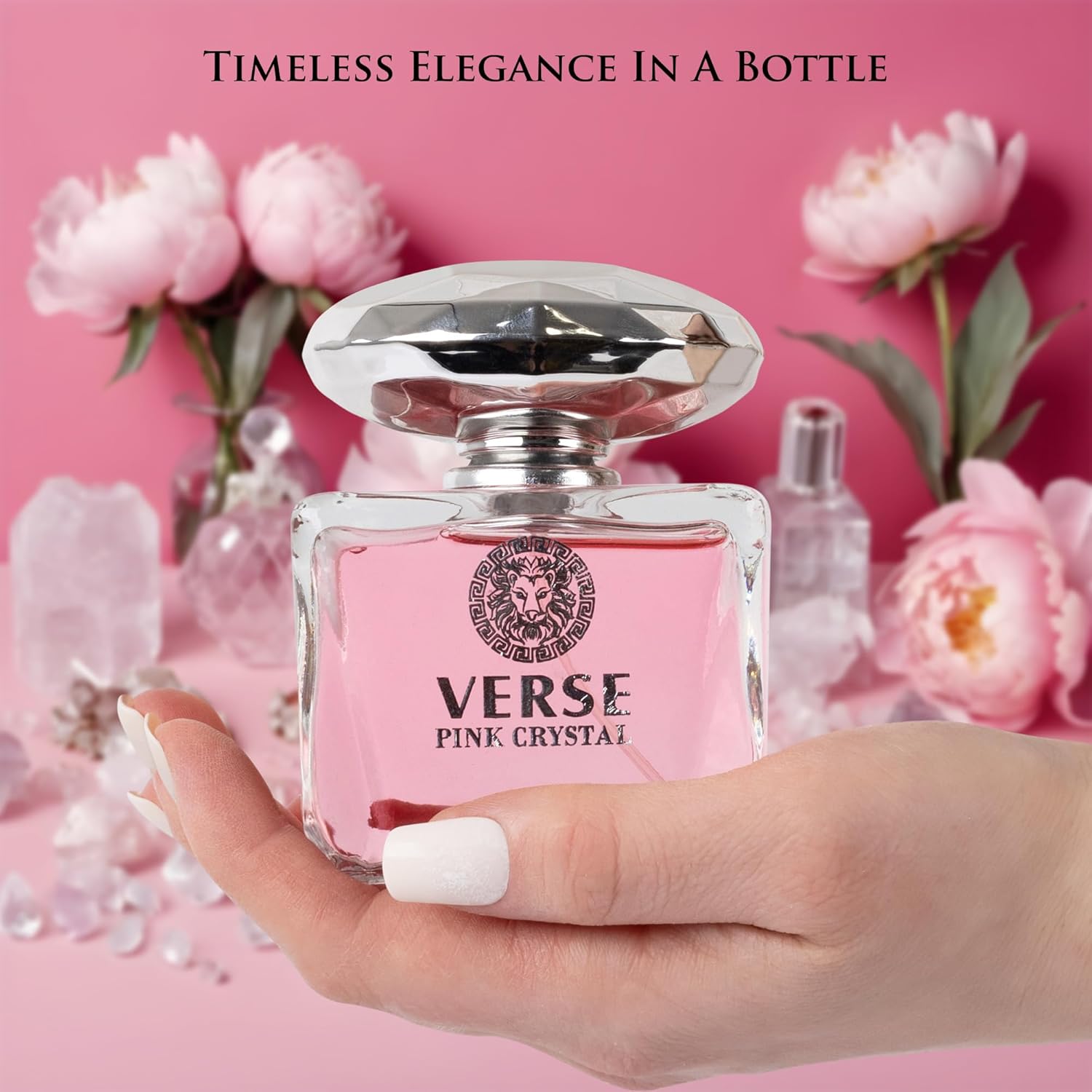 Verse Pink Crystal Eau De Parfum for Woman - Top Notes of Pomegranate, Yuzu & Iced Accord - Base Notes of Peony, Lotus, Magnolia, Amber, Musk & Mahogany - Floral & Fruity Scent - Elegant 100ml Bottle - Image 6