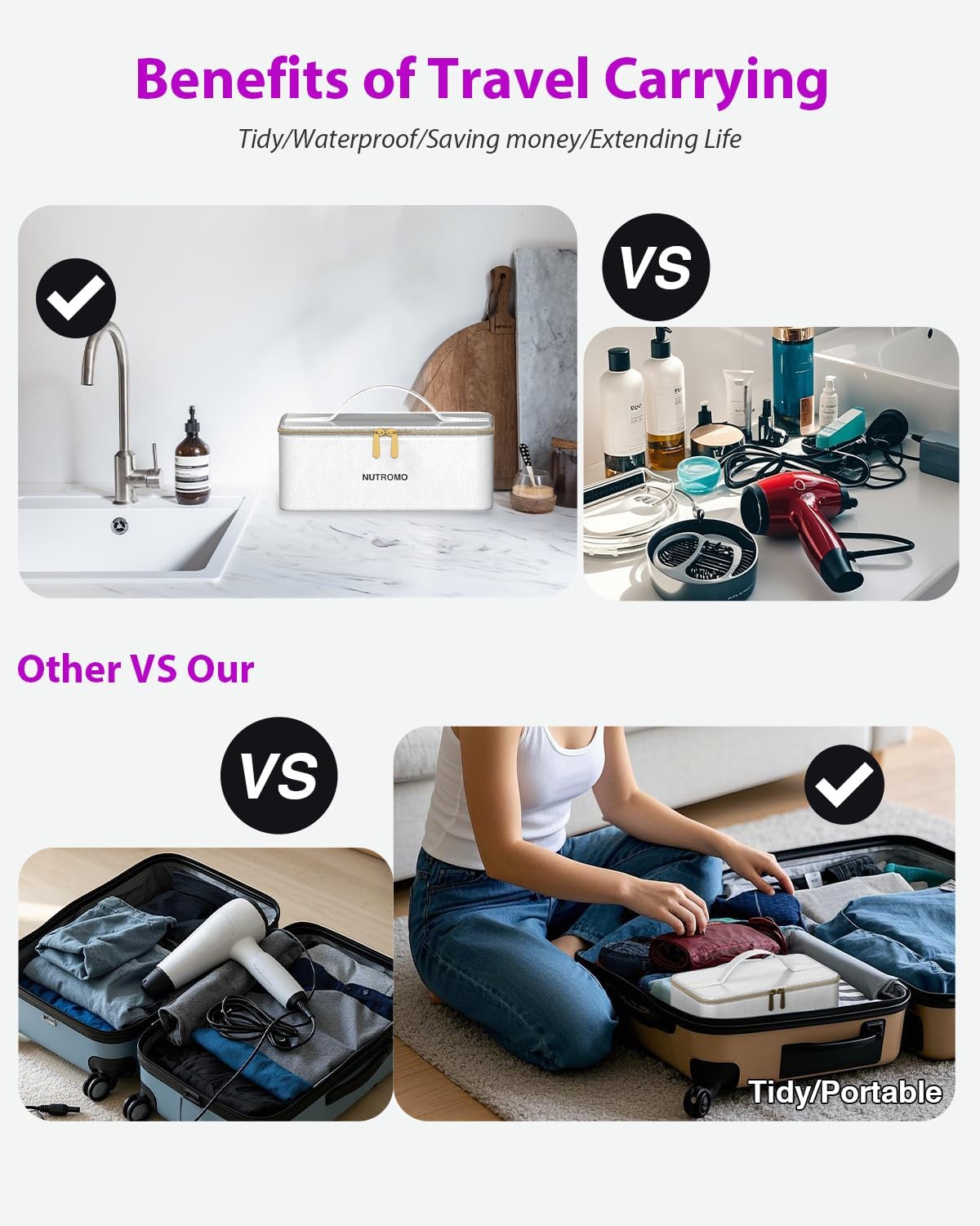Hair Dryer with Carry Case, 160000 RPM Professional High-Speed Blow Dryer 200 Millions Negative Ionic Care Hair Dryer for Fast Drying, Low Noise Hairdryer, Travel with Magnetic Diffuser&Nozzle, White - Image 5