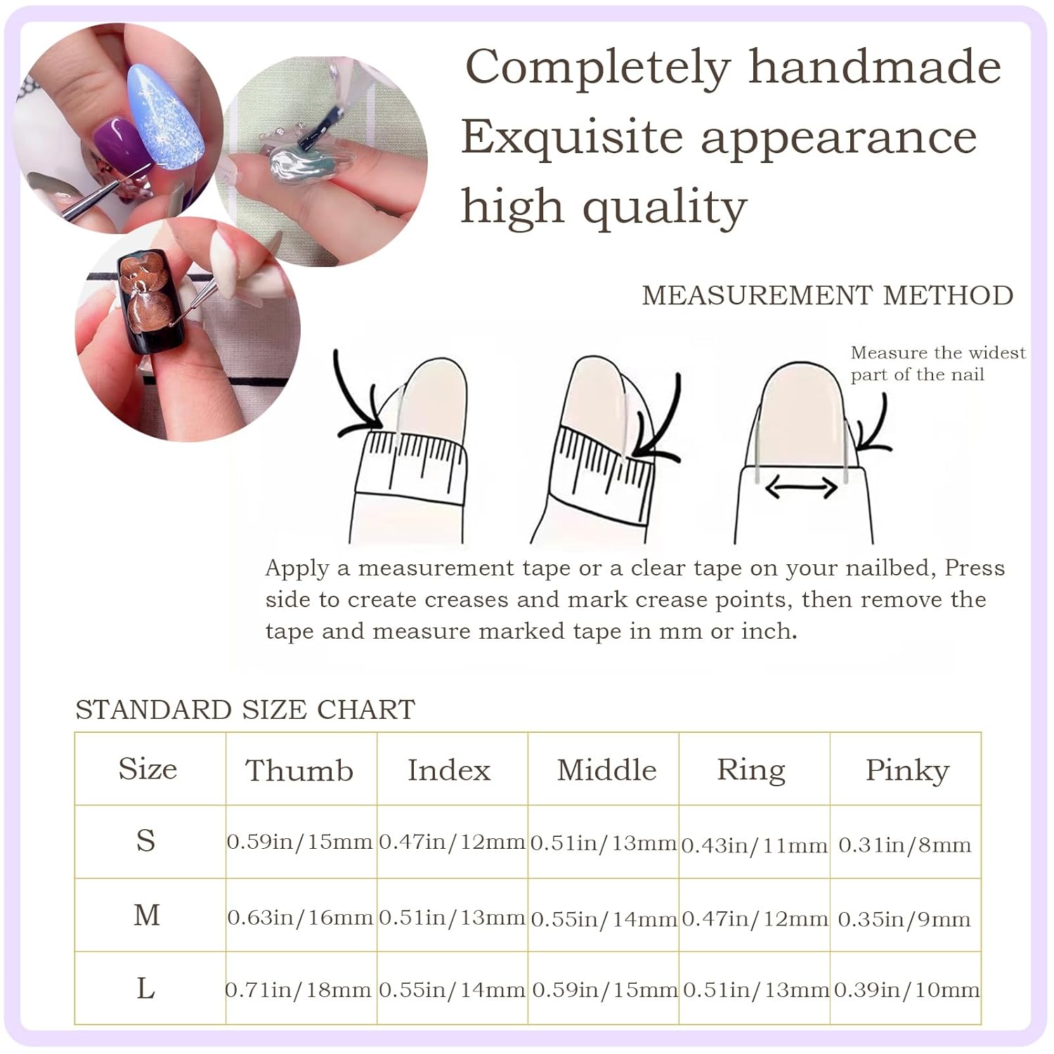 TENACIOUS & LOUCIA Handmade press on nails short, hand made nails short,fake nails,nails press ons,french tip press on nails,uñas postizas,press ons,false nails,press on nail kit (LH1 Short, L) - Image 3