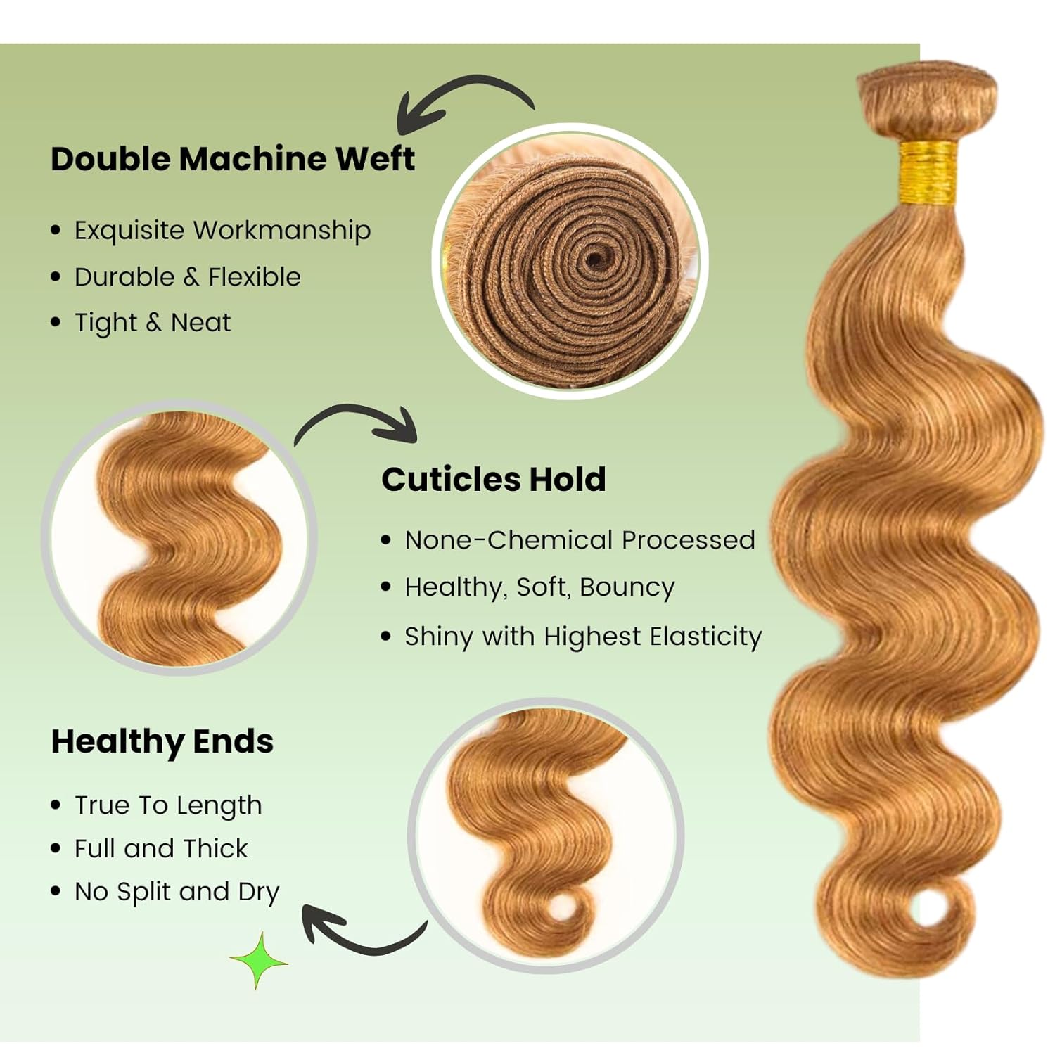 ALHER Honey Blonde Bundles with Frontal Human Hair Body Wave, 10A Color #27 Sun-kissed Vibe Golden Blonde Real human hair bundles with 13X4 HD lace frontal Closure Ear to Ear Melt Well 14 16 18+14 In - Image 3