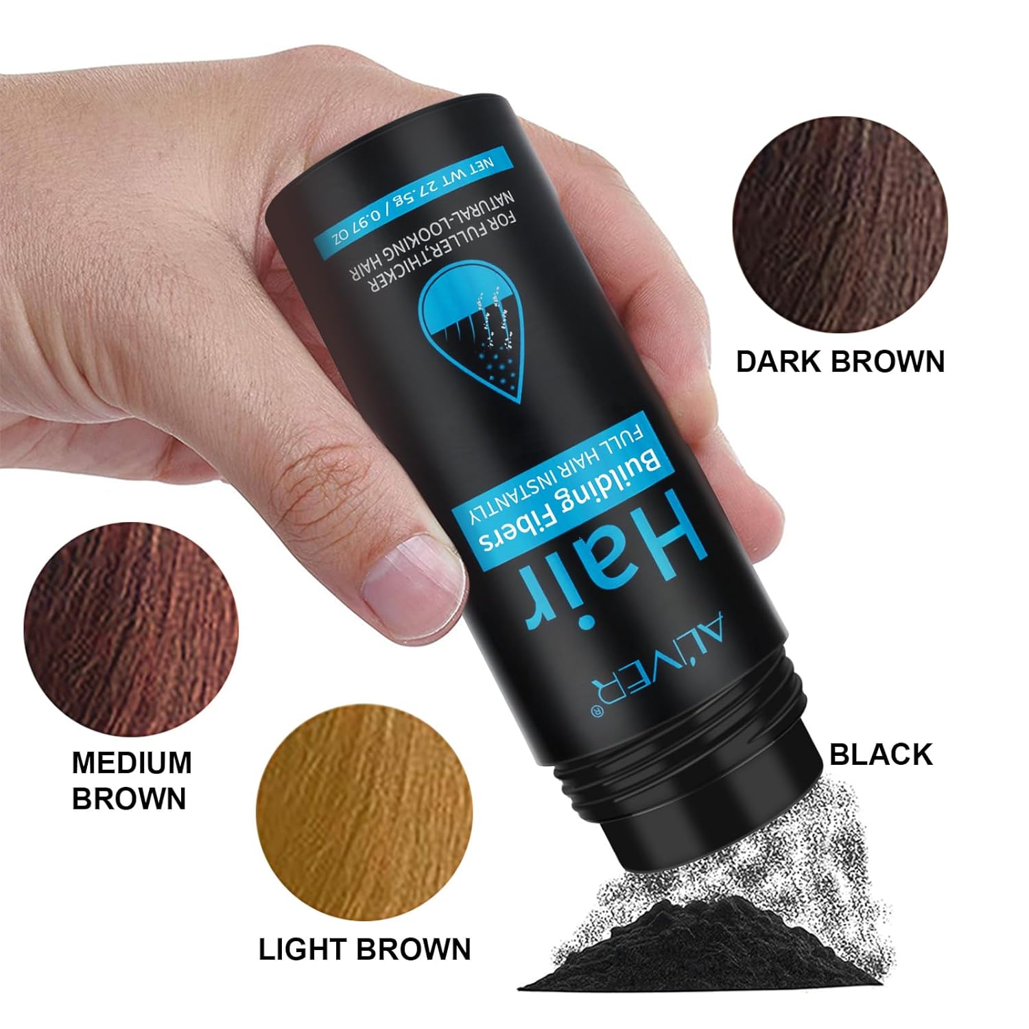 ALIVER Hair Fibers for Thinning Hair for Women & Men, Extra Spray Applicator, Black, 27.5 Gr Hair Powder Bald Spot Cover Up, Instantly Hair Filler, Undetected & Natural - Image 7