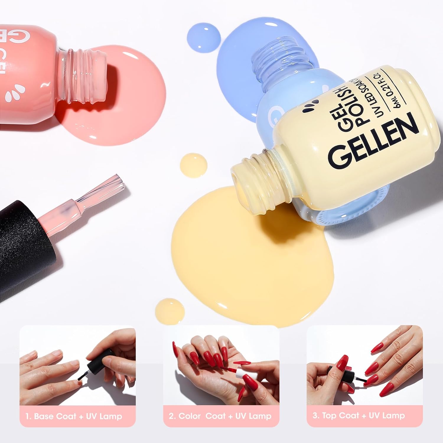 GELLEN 6 Piece Pastel Gel Nail Polish Set for Summer Manicure UV Light Cure - Image 8