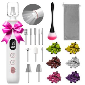 Nail Drill Electric Nail File, with 120*Sanding Bands - 10 Speeds Cordless Manicure Pedicure Kit with LED Light, Portable Nail Drill for Natural & Acrylic Nails, Human & Pet Thick Toenails (White)