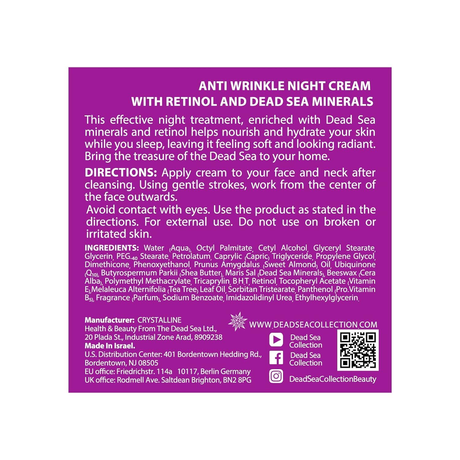 Dead Sea Collection Night Cream for Face with 2% Retinol, Dead Sea Minerals, and Vitamin E – Anti Aging Nourishing Skin Care Moisturizer to Reduce Wrinkles (1.69 fl. oz) - Image 8