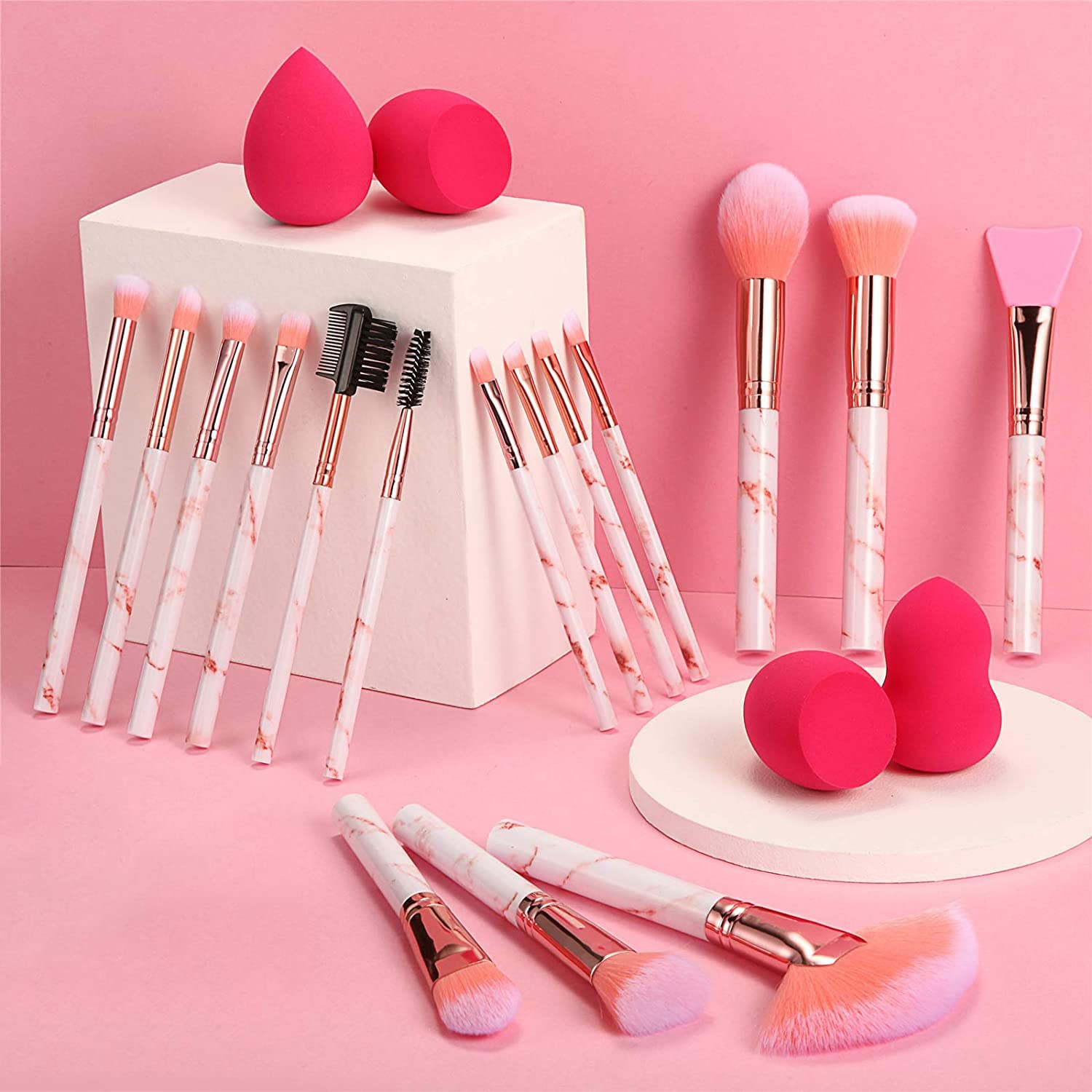 DUAIU Professional Makeup Brushes Set 16PCS Marble Handle with 4PCs Sponge Blenders Foundation Brushes Eyeshadow Brush Lip Brush Silicone Face Mask Brush Make Up Tool - Image 6