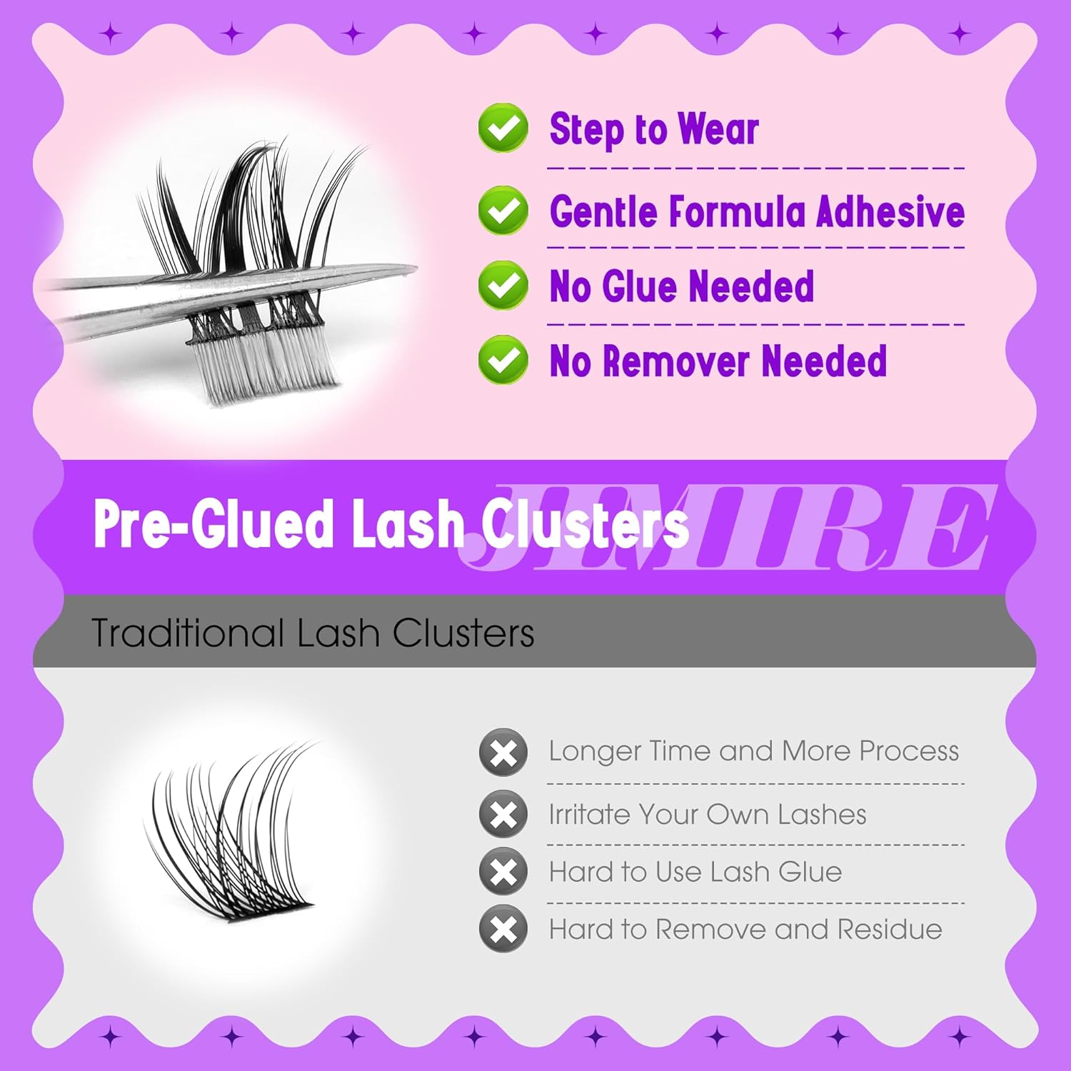Self Adhesive Eyelashes Manga Lash Clusters Natural Look 8-14MM Wispy Pre Glued Eyelashes Clusters No Glue Needed Press on Lashes Reusable Invisible Band Cluster Eyelash Extensions by JIMIRE - Image 3