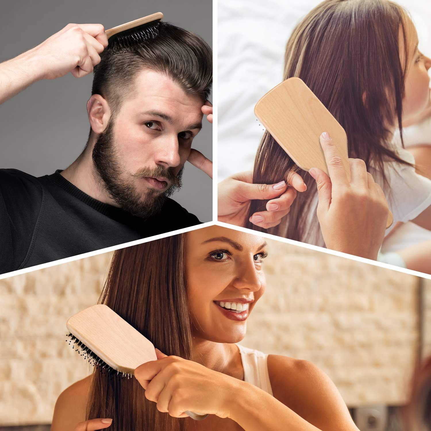 Hair Brush, Sosoon Boar Bristle Paddle Hairbrush for Long Short Thick Thin Curly Straight Wavy Dry Hair for Men Women Kids, No More Tangle, Giftbox & Tail Comb Included - Image 5