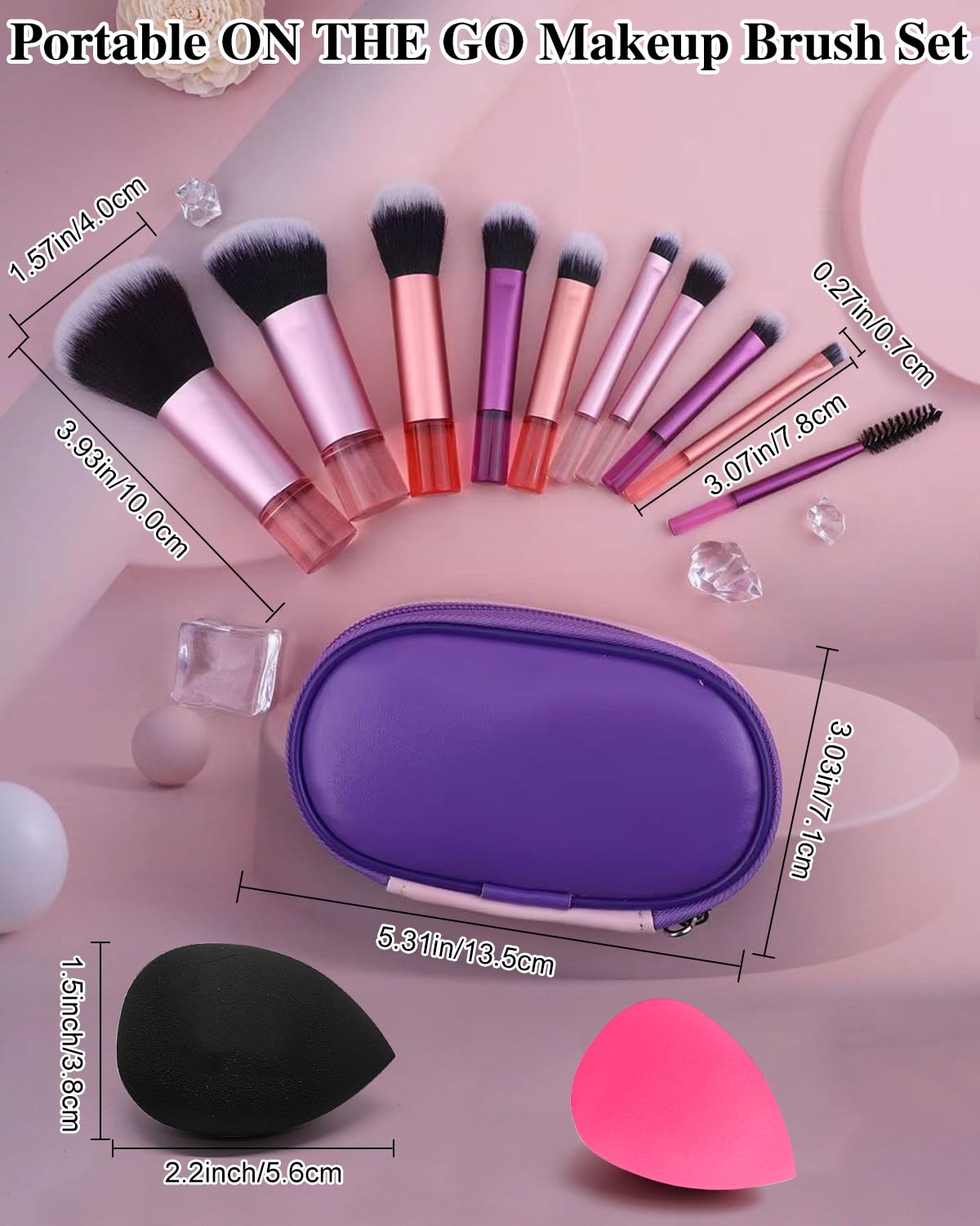 Mini Travel Makeup Brushes Set, 14 Pieces, Portable Full Complete Function Cosmetic Kit with Brush Pouch, On the Go Short Makeup Brush Small Travel Essentials for Women, Girls (Colorful) - Image 3