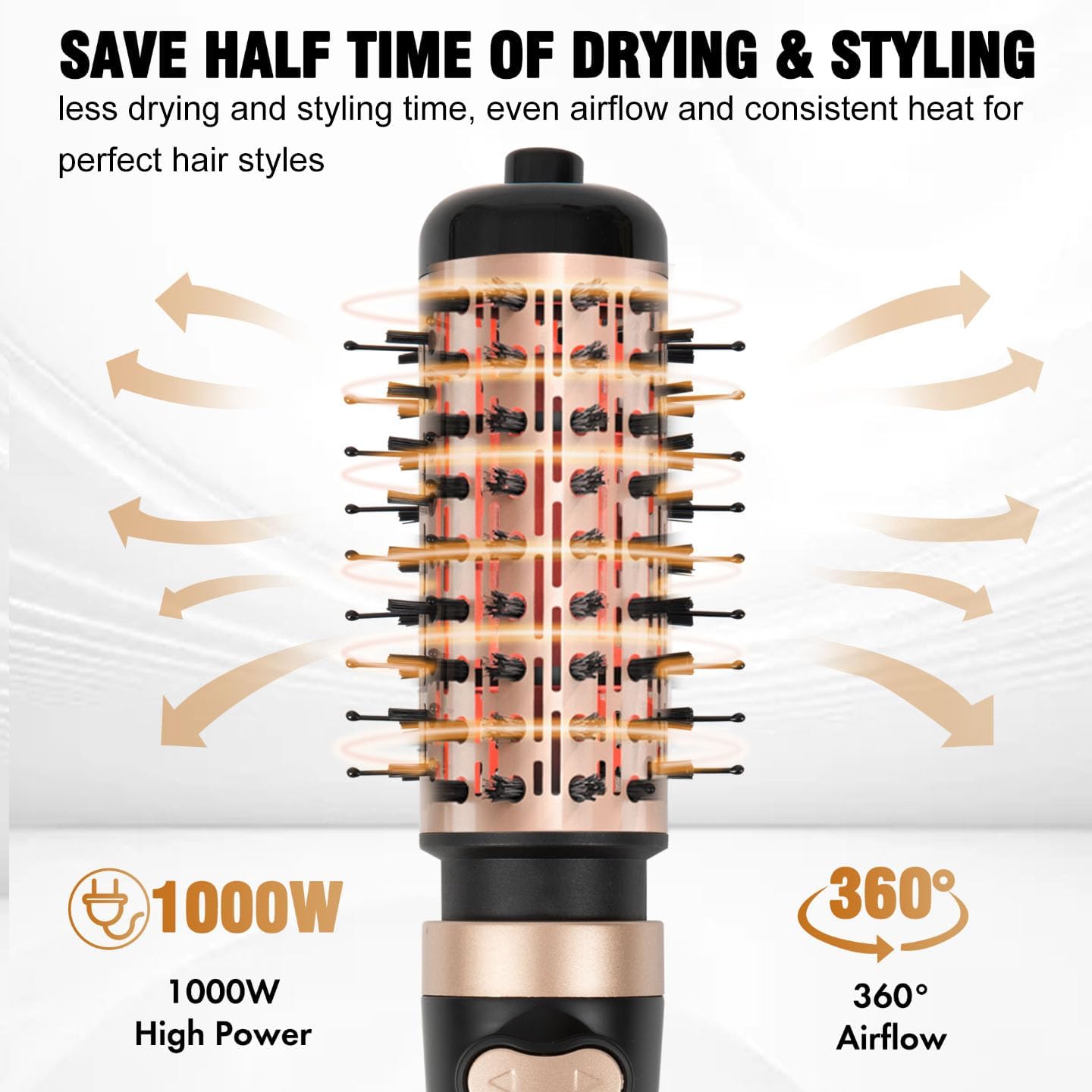 DAILYLIFE Rotating Hair Dryer Brush, Hot Air Brush with 2 Brushes (1.5" & 2"), Hairdryer, Straightener, Curling Iron, and Comb All in one - Image 5