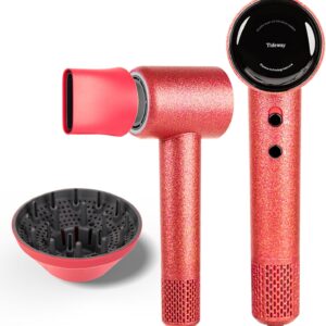 Tideway H11 Hair Dryer 110000 RPM Professional High-Speed, Rapid Drying Plasma Tech for Scalp Health, Lightweight Low Noise, Smart Temp Control,4 Temps Travel with Magnetic Nozzle&Diffuser (RED