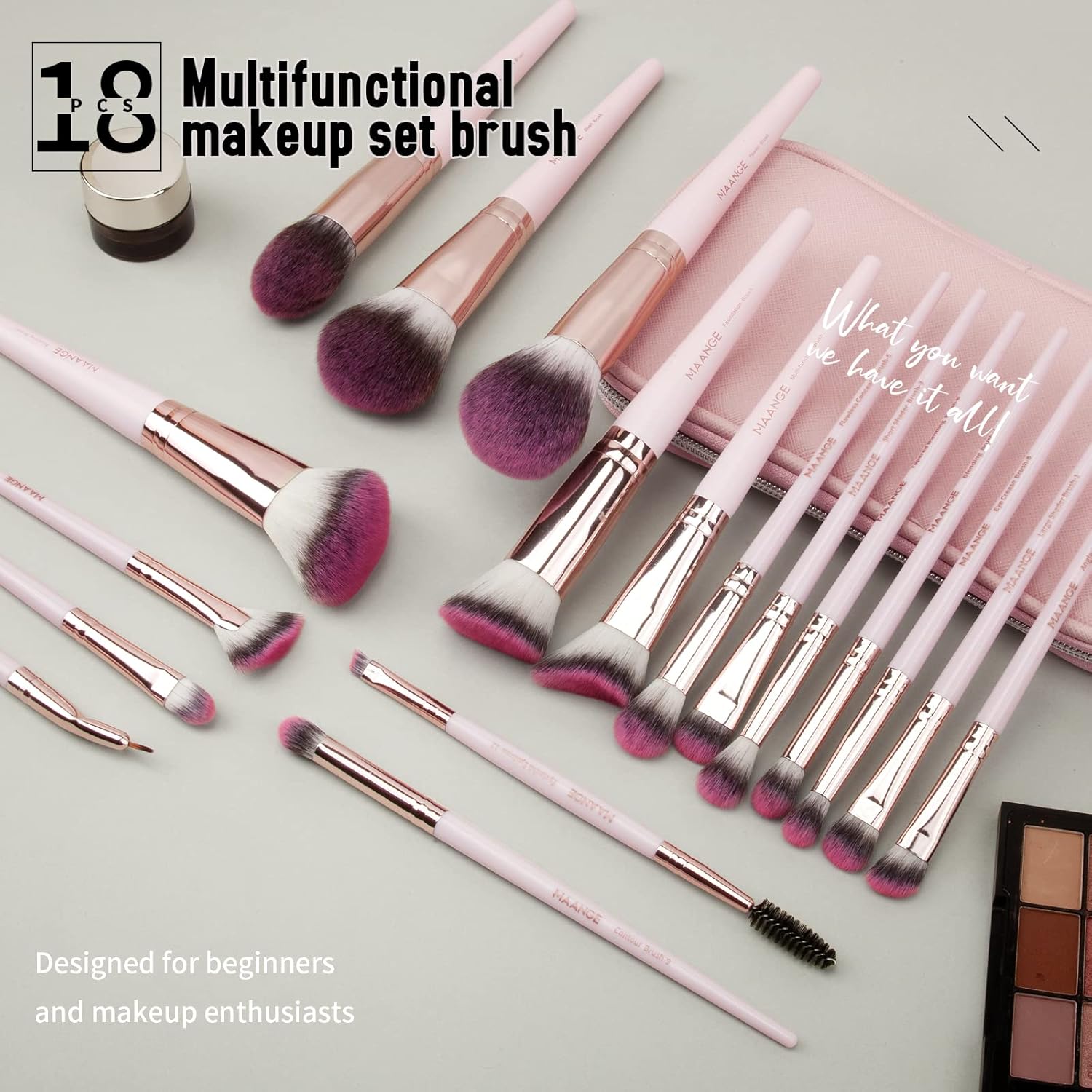 Makeup Brushes with Case, MAANGE 18 Pcs Professional Makeup Brush Set Premium Synthetic Face Kabuki Brush Kit Foundation Blush Powder Eyeshadow Brushes Set Christmas Gift (Pinkgold) - Image 5