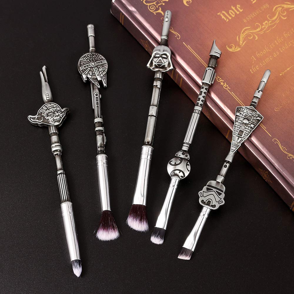 5Pcs Profession Star Makeup Brushes - Wars Professional Cosmetic Brushes Foundation Blending Blush Eye Shadows Face Powder Fan Brushes Kit for Fans - Image 5