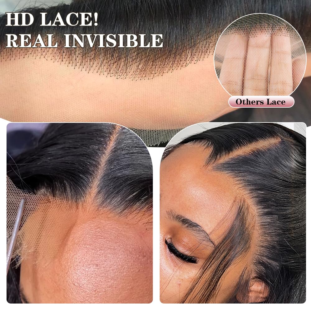 Body Wave Lace Front Wigs Human Hair 13x4 180% Density HD Transparent Lace Frontal Human Hair Wig Pre Plucked Glueless Wigs for Women with Baby Hair Bleached Knots 26 Inch - Image 3