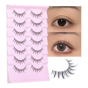 EYDEVRO Manga Eyelashes - Natural Look Anime Lashes with Clear Band - Asian Korean Style - Cute Anime Eyelashes - Wispy 3D Lashes - 7 Pairs Pack