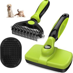 3PCS Dog Grooming Kit - Deshedding Brush, Slicker Brush, Bath Brush and Comb for Pet Supplies (Green Black)