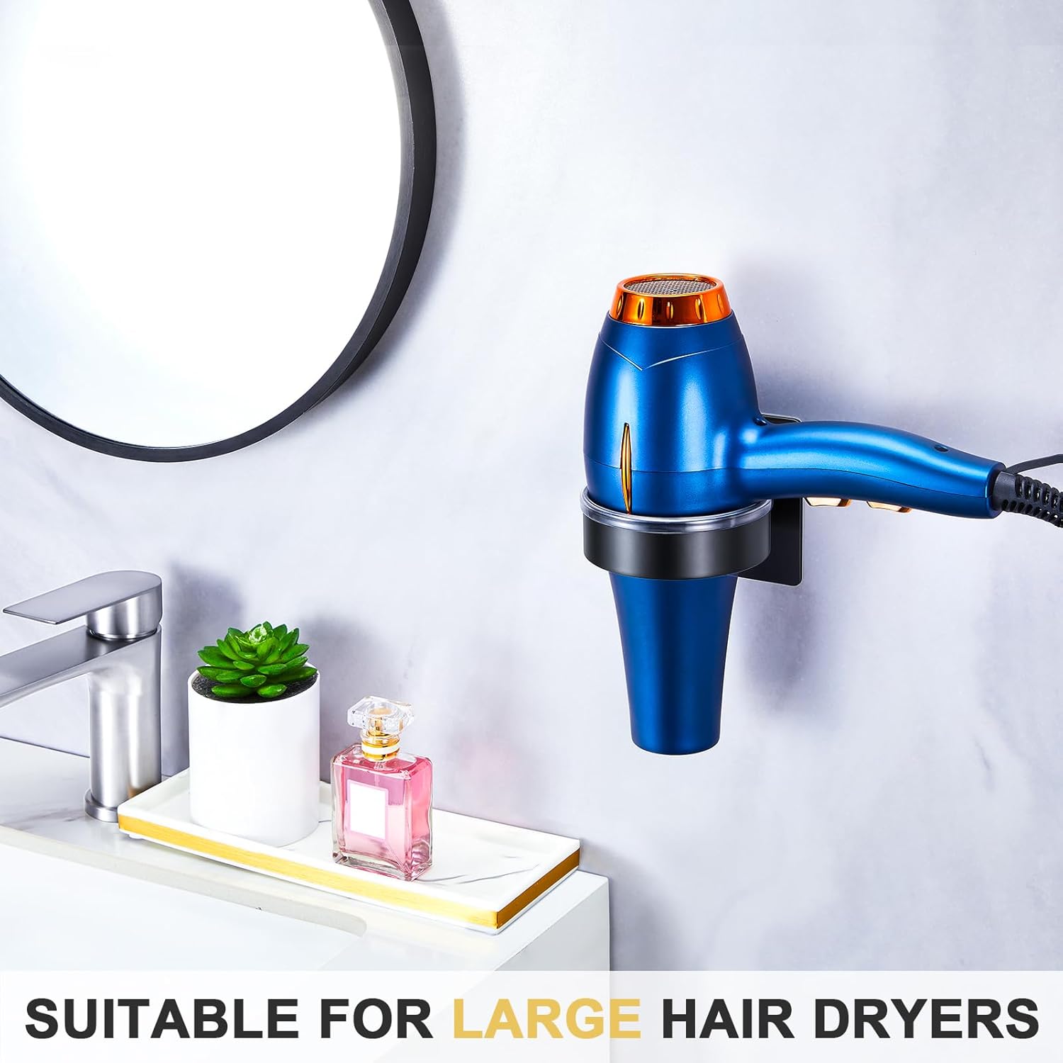 Hair Dryer Holder Wall Mount, Stainless Steel Blow Dryer Holder Wall, Adhesive Black Hair Dryer Hanger, Blow Dryer Organizer, Hair Tools Organizer Storage for Bathroom Salon Barber Shop Hotel - Image 6