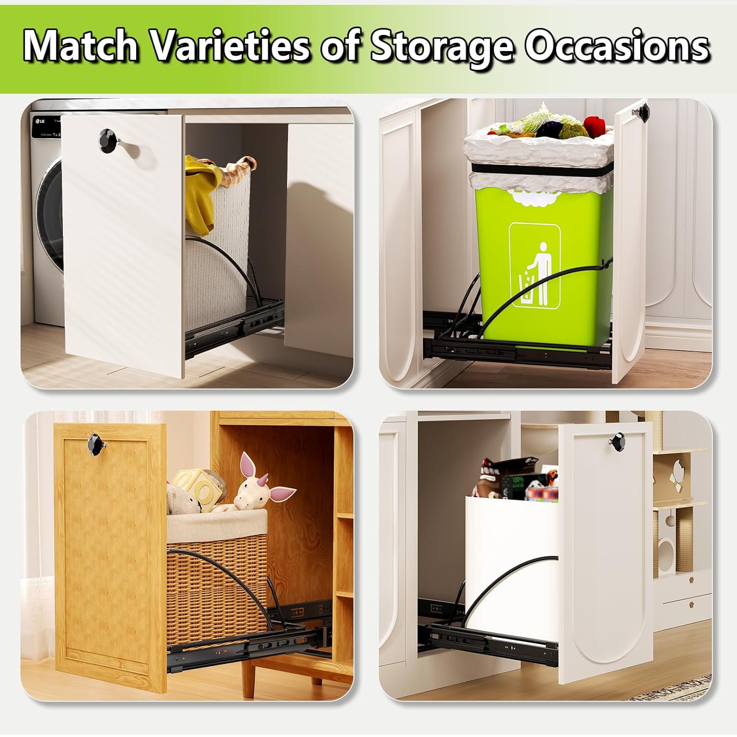 Pull Out Trash Can Under Cabinet 7-13 Gallon 50 Qt Under Sink Trash Can Pull Out Trash Can for Kitchen Cabinets Slide Out Garbage Can Under Counter, No Can Include (Black) - Image 6