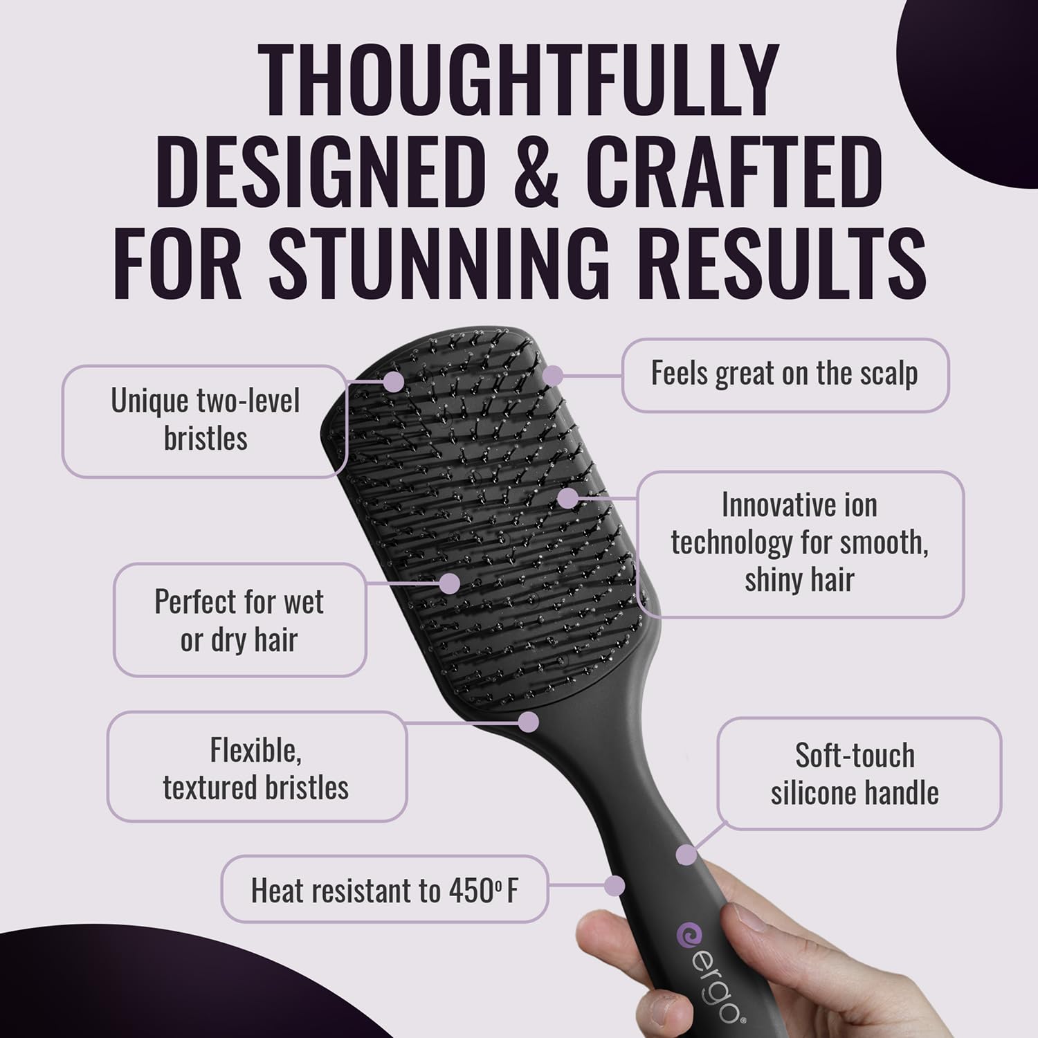 Ergo Super Gentle Mini Paddle Brush for Blow Drying - Hair Brushes for Women with Thick or Thin Hair - Dual Hairbrush for Women - Detangler Hair Brush - Gently Detangles Curly or Wet Hair - ERG750 - Image 3