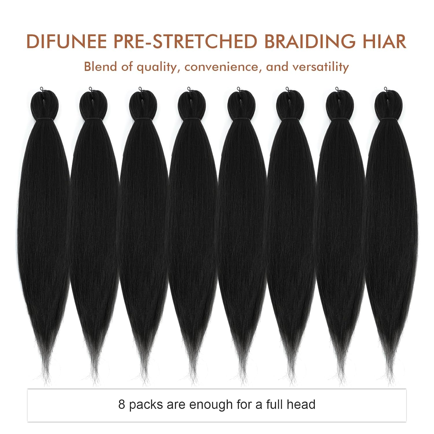 Pre-stretched Braiding Hair - 24 Inch 8 Packs Natural Black Long Braiding Hair For Twist or Box Braids, Yaki Texture Hot Water Setting Synthetic Crochet Hair Extensions (24 Inch, 1B-8P) - Image 6