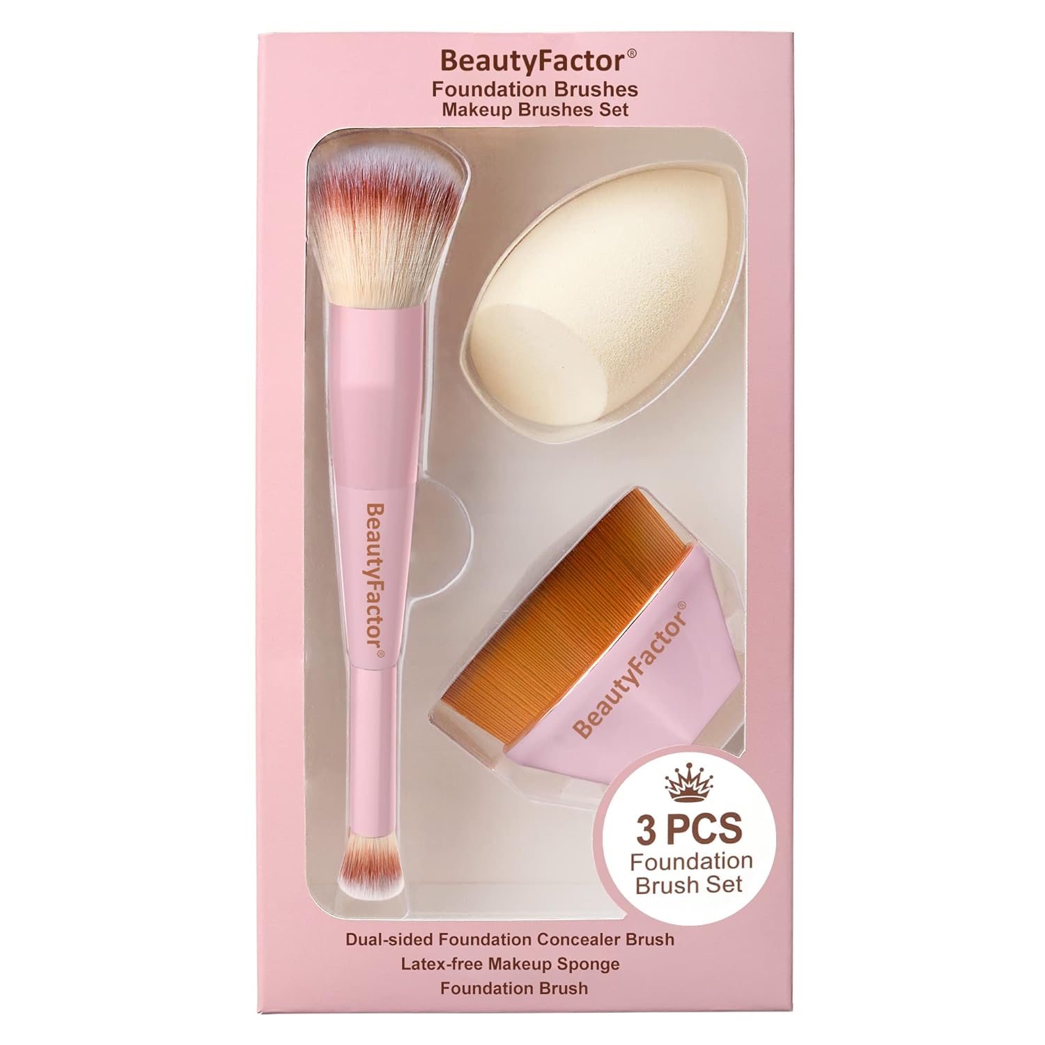 Makeup Brushes Set - 3 Piece Kabuki, Blush, and Concealer Blending Brushes with Sponge for Foundation, Cream, and Powder - Professional Quality, Soft Bristles for Flawless Application(Pink) - Image 5