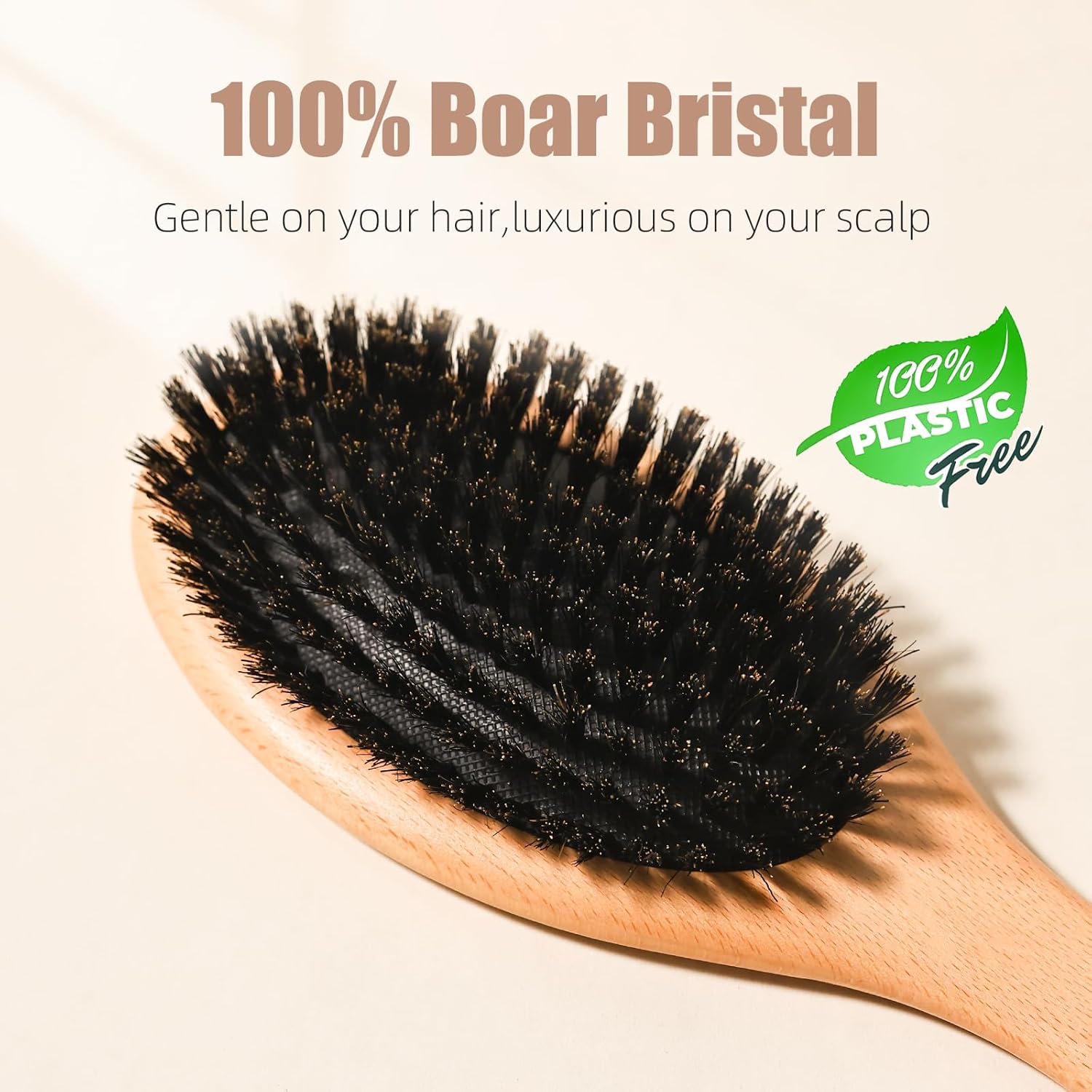 Boar Bristle Hair Brush - 100% Soft Natural Bristles for Women Men Kids Restore Shine and Fine - Wooden Hairbrush with Plastic Tail Comb for Short Thin Dry Hair - Image 2