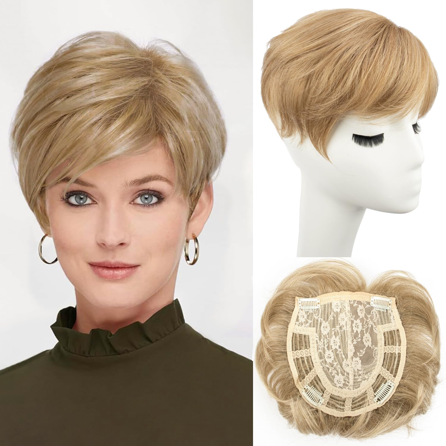Hair Topper for Women - Short Pixie Cut Synthetic Piece for Thinning Hair - Wiglet (Blonde)
