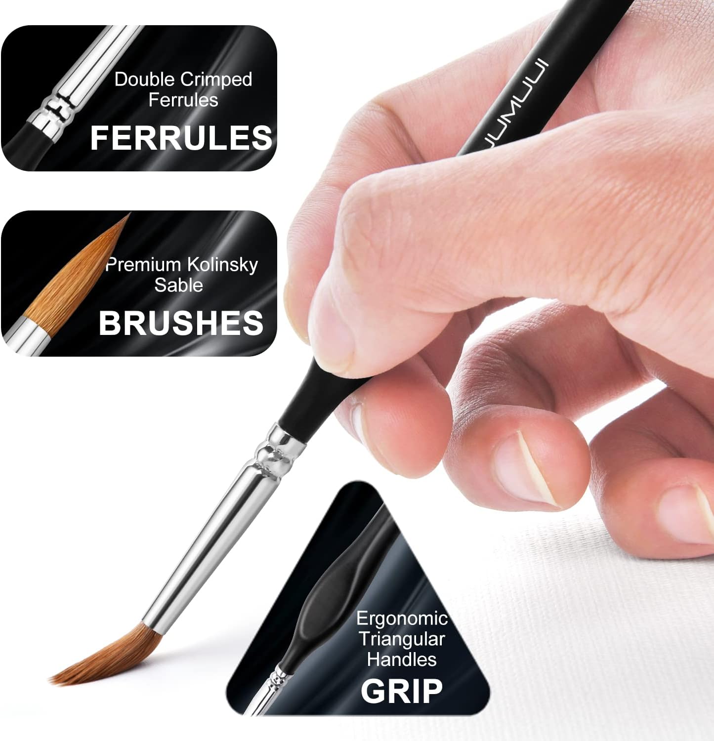 Kolinsky Sable Watercolor Brushes, 10pcs Sable Detail Paint Brush Set Will Keep a Fine Tip Point and Spring for Watercolor Acrylic Gouache, Miniature, Nail Art & Models - Image 3