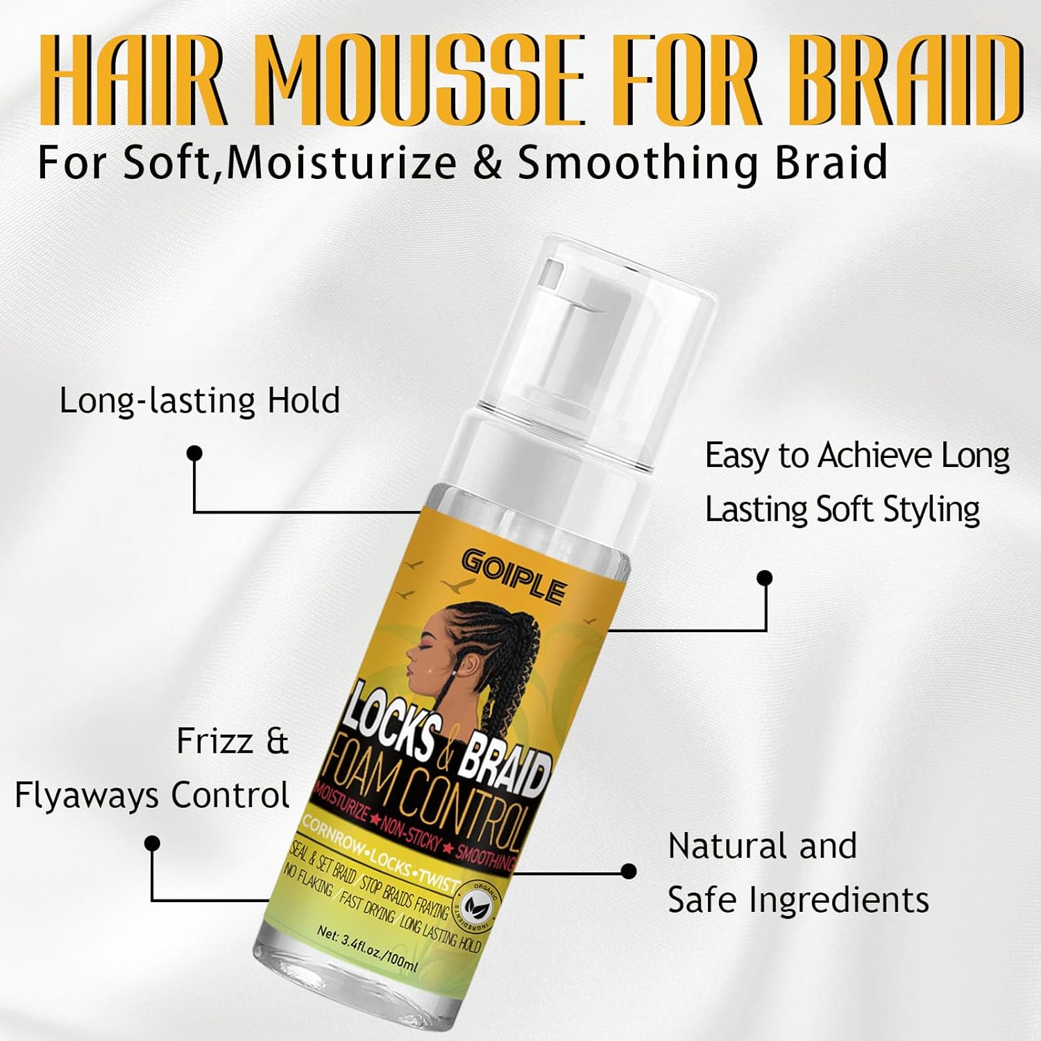 Goiple Braiding Mousse and Oil Styling Set for Twists, Locs, 3.4 fl oz + 1 fl oz - Image 2