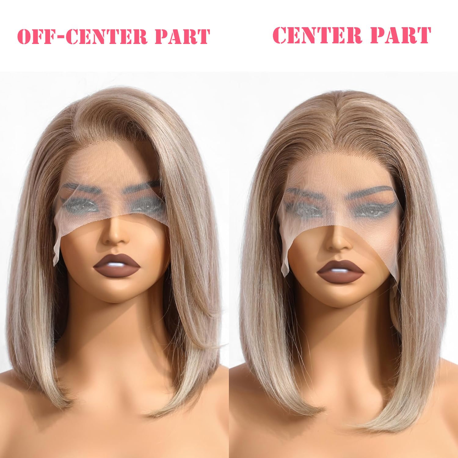 Ash Blonde Bob Wigs Human Hair 180% Denstiy 13x6 HD Lace Frontal Bob for Women Ash Blonde Virgin Hair Silky Straight Glueless Pre Plucked with Baby Hair 8 Inch Lace Front Short Bob Wigs Blunt Cut - Image 5