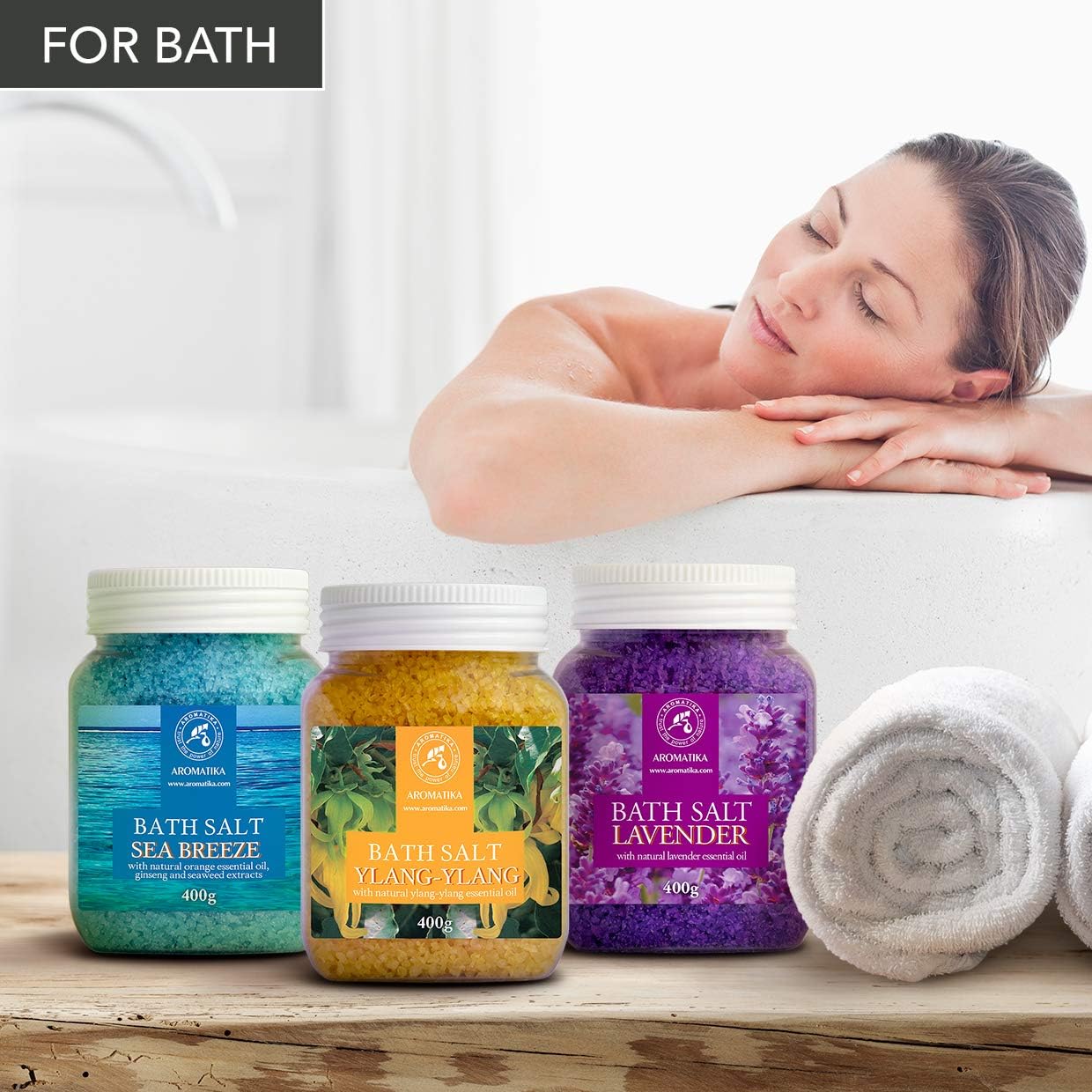 Bath Salts Set 42 Oz - Lavender - Sea Breeze - Ylang-Ylang - 100% Natural Essential Oil - Bathing - Body Care - Beauty - Relaxation - Spa - Image 6