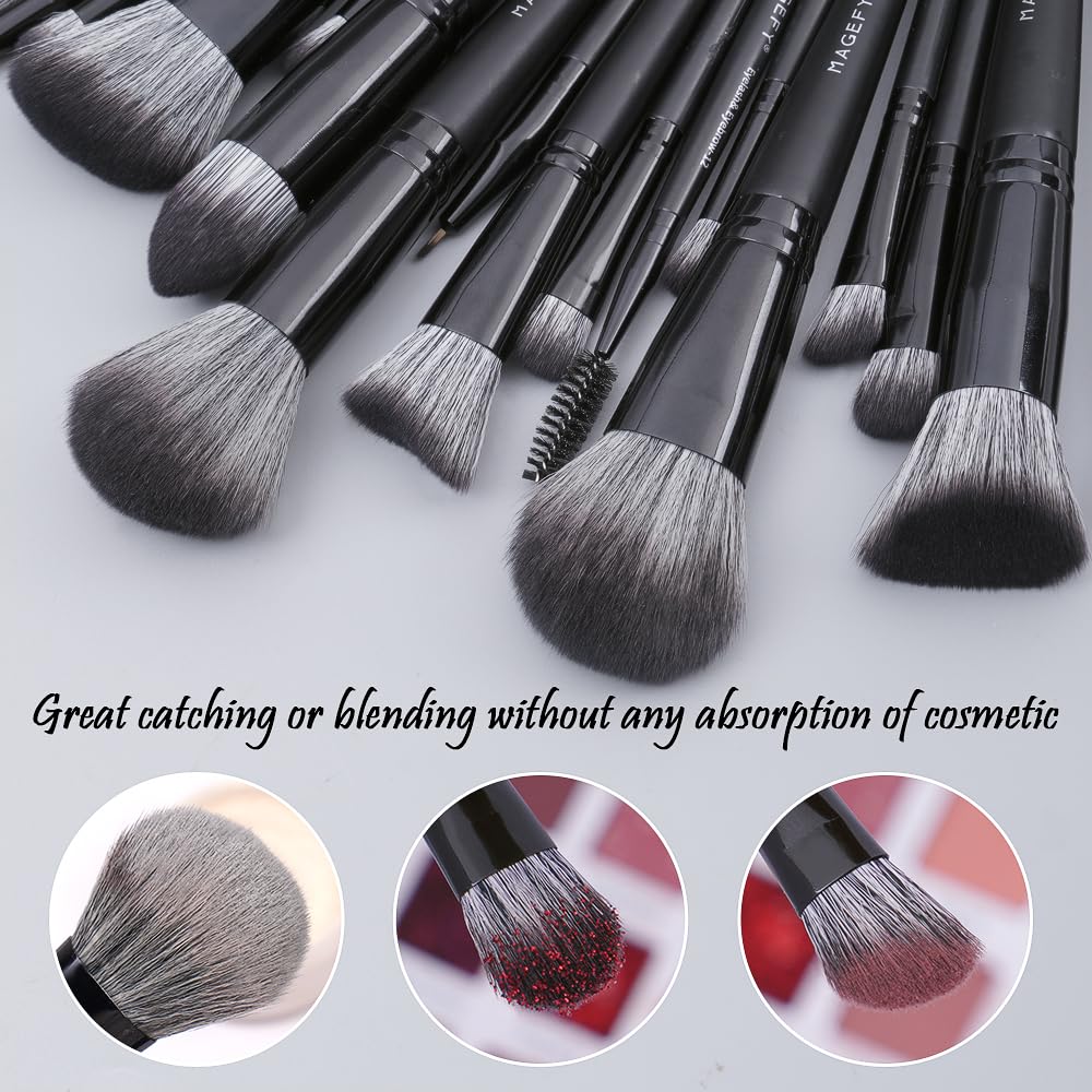 MAGEFY Makeup Brush Set, 22 Pcs Premium Synthetic Makeup Brushes Foundation Eyeshadow Brush Powder Blush Concealers Brush Set Travel Makeup Brushes with Case(Black) - Image 5
