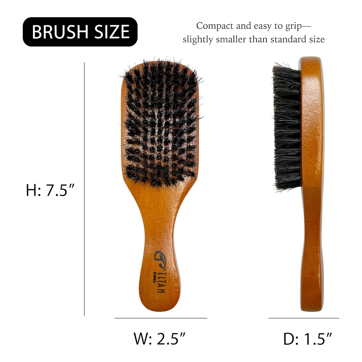 Titan Club Wave Brush for Men - 100% Natural Boar Bristles, Durable Wooden Handle, Smoothing Brush for All Hair Types, Restores Shine and Waves - Image 2