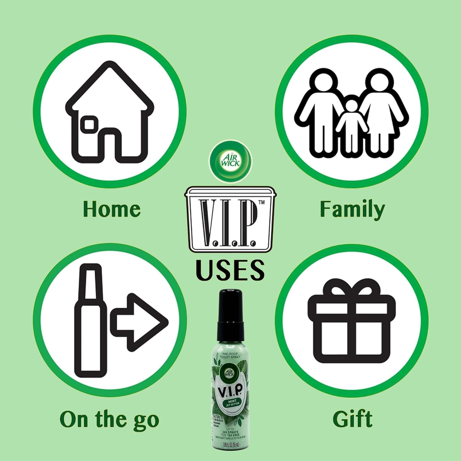 Air Wick V.I.P. Pre-Poop Toilet Spray, Mint Jet Setter, Travel Size, Neutralizes Odors, Contains Essential Oils, Fresh Mint Scent Bathroom Spray, 1.85 Oz (Pack of 4) - Image 5