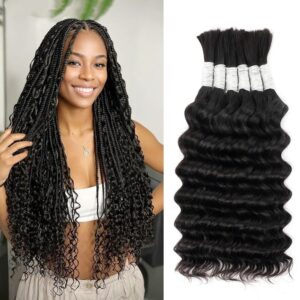 Human Braiding Hair for Boho Braids Deep Wave Bundles Human Hair 150g 6 Bundles/Pack 14 Inch Bulk Boho Hair for Braiding 12A Brazilian Curly Boho Braids Human Hair Braiding Hair Natural Color