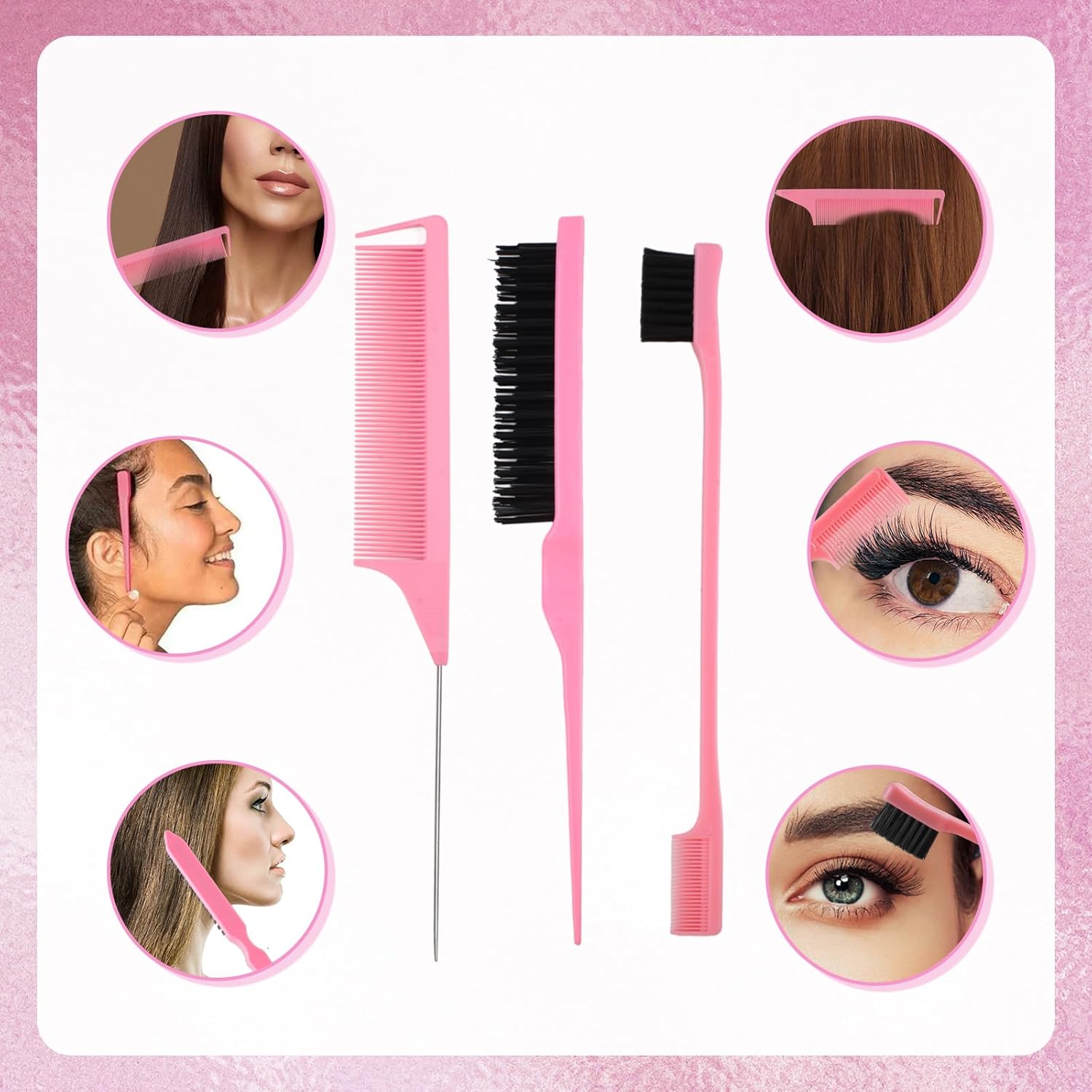 Hair Brush Set, 12 pcs Detangler Brush with Hair Spray Bottle, Scalp Massager for Wet Dry Curly Hair, Bristle Hair Brush Hair Comb for Women Girl (Pink, Purple) - Image 5