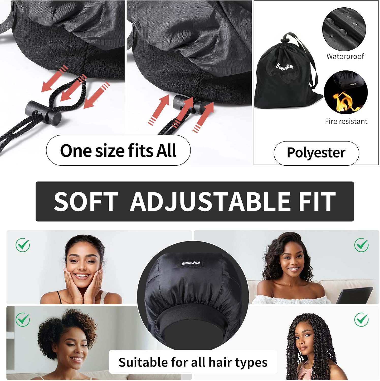 Adjustable Hair Drying Hoods, Diffuser Cap for Curly Hair, Drawstring Hair Dryer Bonnet, Double Tube Hair Dryer Cap, Attachment for Curly Hair, Bonnet Hair Dryers for Women - Image 4