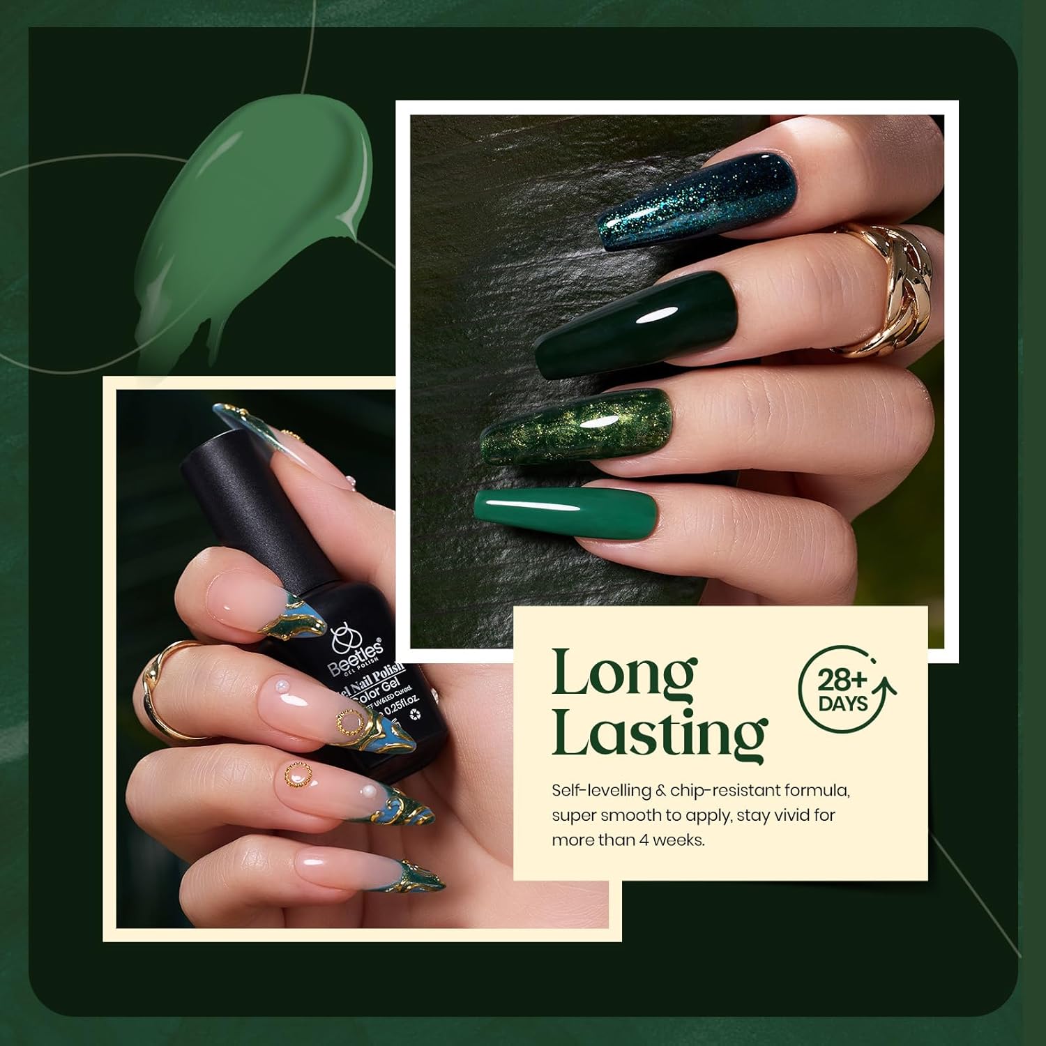 Beetles Green Gel Nail Polish Set 6 Colors Forest Dark Green Gel Nail Polish Soak Off Uv LED Nail Lamp Gel Nail Kit Home DIY Manicure Nail Salon - Image 5