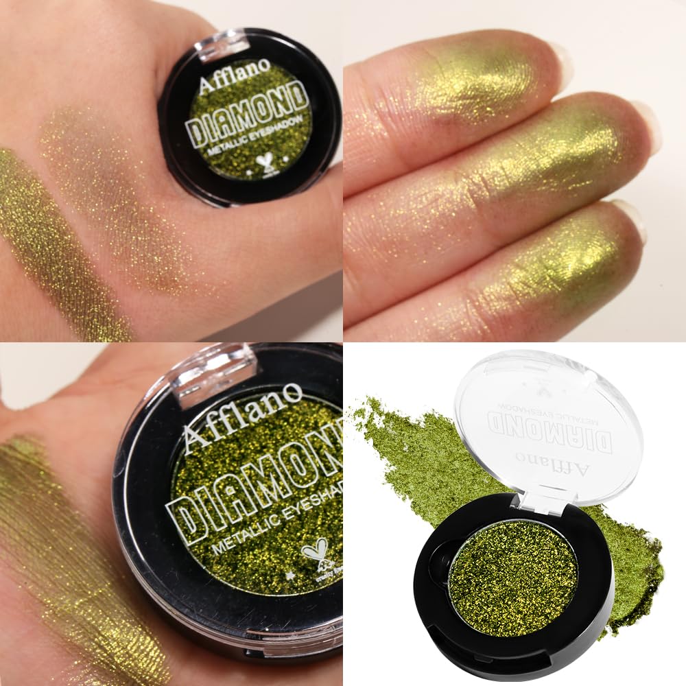 Afflano Sparkle Olive Green Metallic Glitter Eyeshadow, Single Shimmery Deep Green Eyeshadow Palette, Small Metallic Eye Shadow Pallet for Girl Women Smokey Eye Look, 24H - Image 3