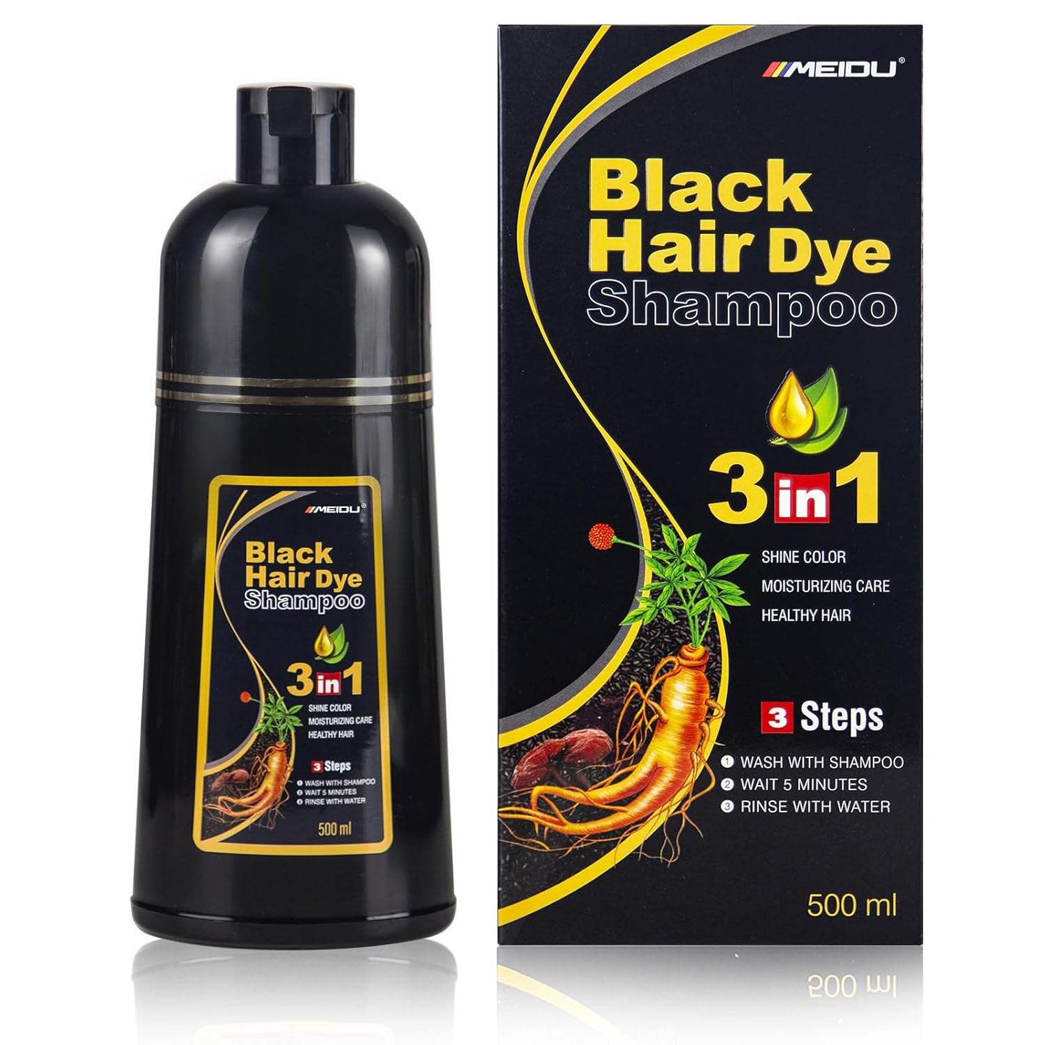Ivnil Black Hair Dye Shampoo 3 in 1 Hair Color Shampoo for Women & Men for Gray Hair Coverage for Instant Champu Para Canas Mujer