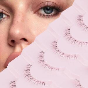 Jiocolor Lashes Bottom Lashes Strip Natural Bottom Eyelashes Wispy Under False Lashes Lower Lashes Extension Clear Band Mink Lashes 7 Pairs R1