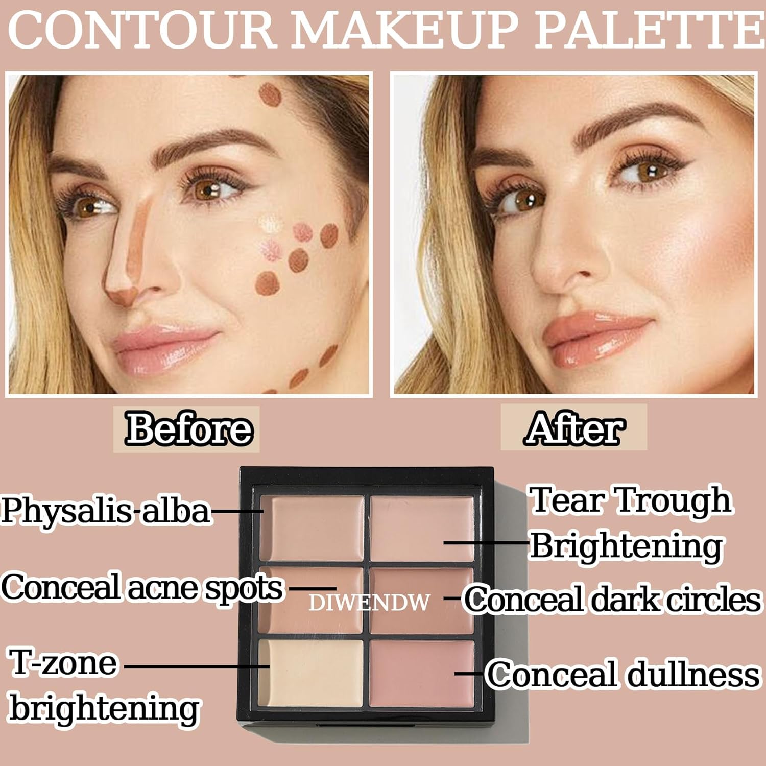 6-Color Correcting Concealer Palette with Moisturizing Full Coverage Foundation and Brush Set - Image 5