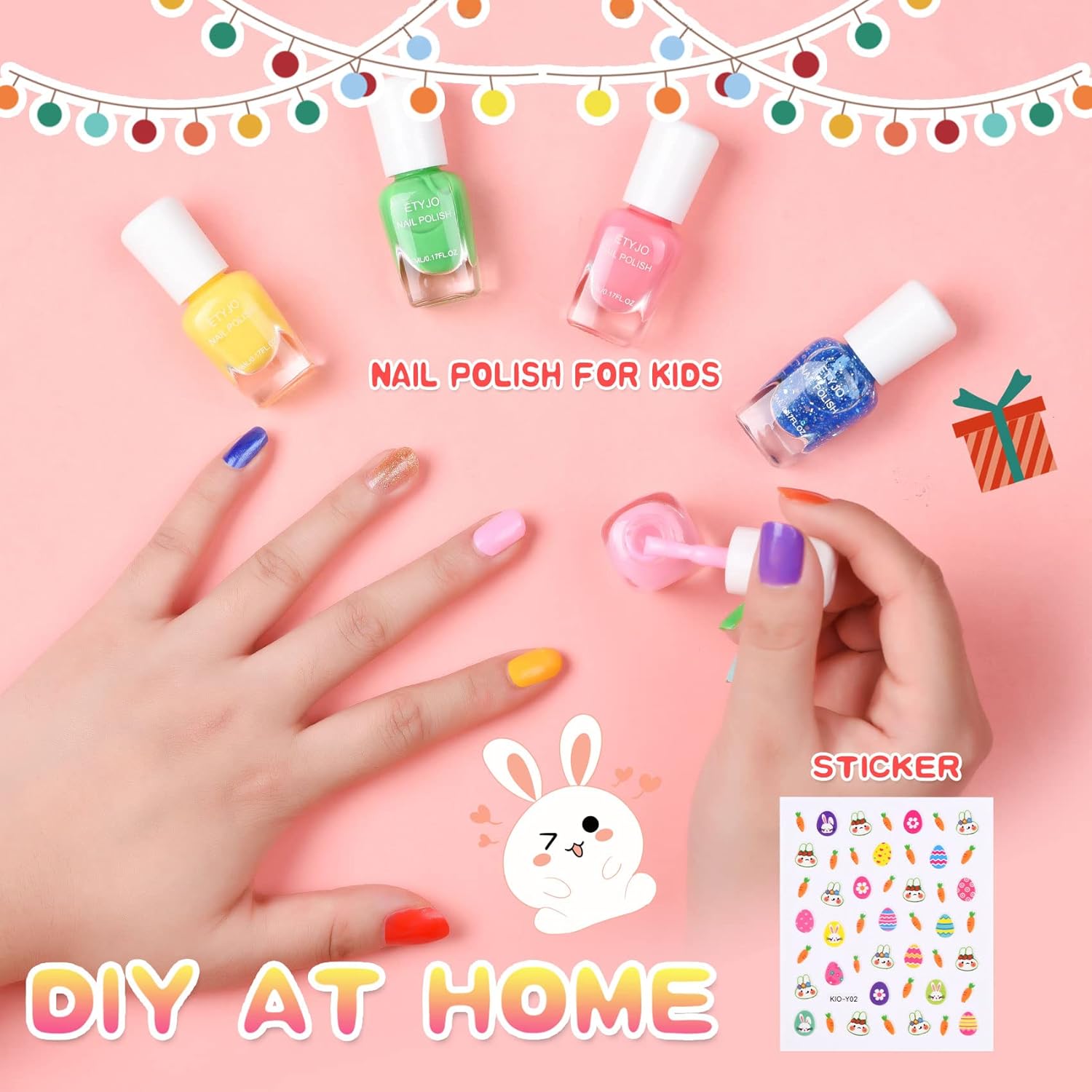 12 Rainbow Colors Peel-Off Kids Washable Quick Dry Girls Nail Polish Kit for Kids Teen Little GirlsToddler Ages 3-12 - Image 4